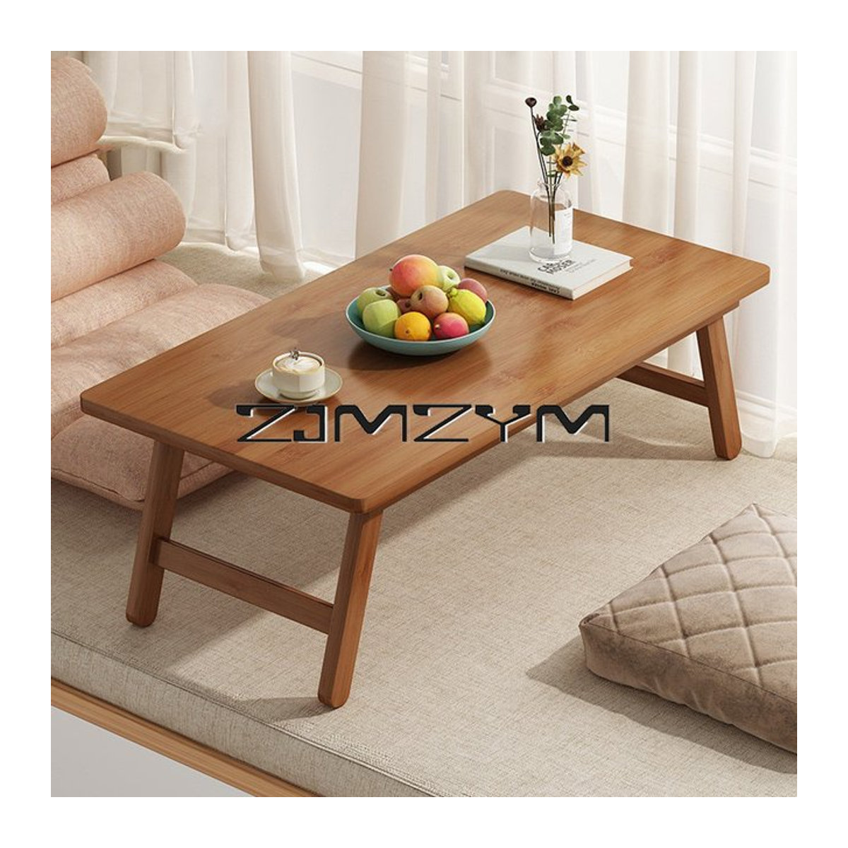 ZJMZYM Klappbarer Couchtisch aus Holz in Natur, rechteckiger niedriger Tatami-Tisch im minimalistischen Design - Bild 1