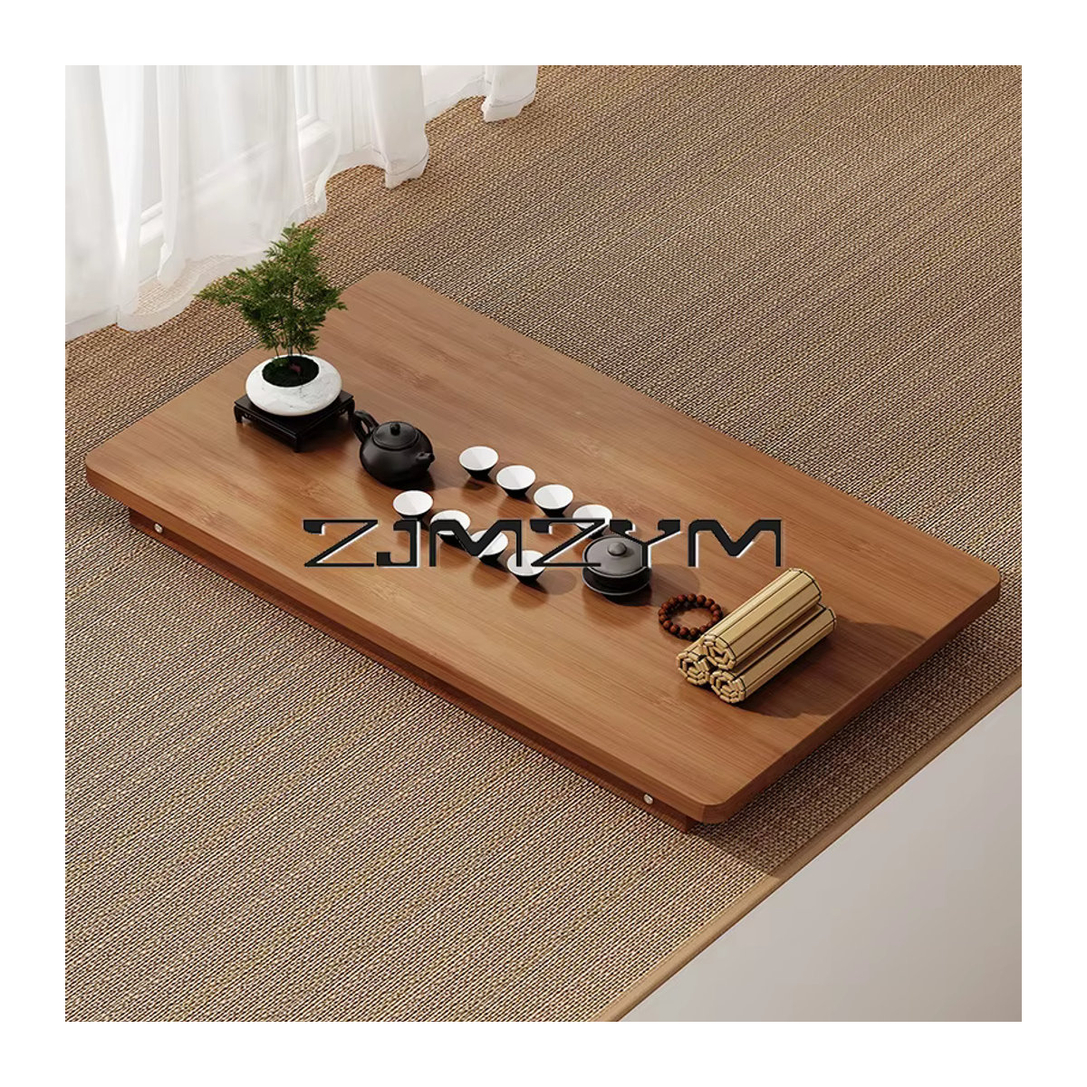 ZJMZYM Klappbarer Couchtisch aus Holz in Natur, rechteckiger niedriger Tatami-Tisch im minimalistischen Design - Bild 2