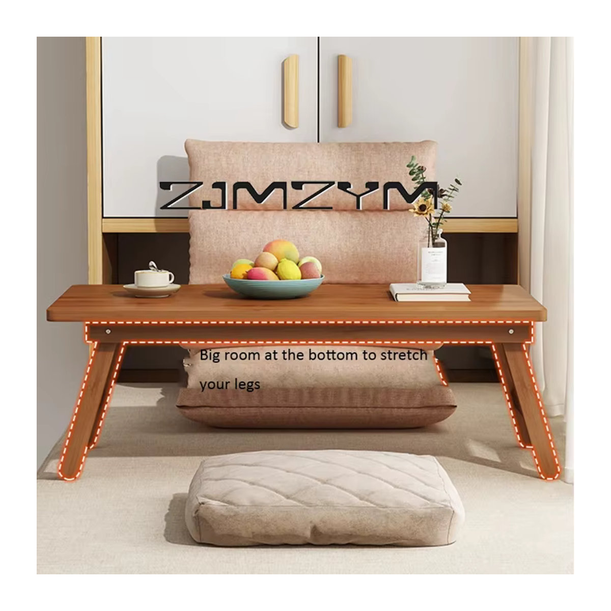 ZJMZYM Klappbarer Couchtisch aus Holz in Natur, rechteckiger niedriger Tatami-Tisch im minimalistischen Design - Bild 3