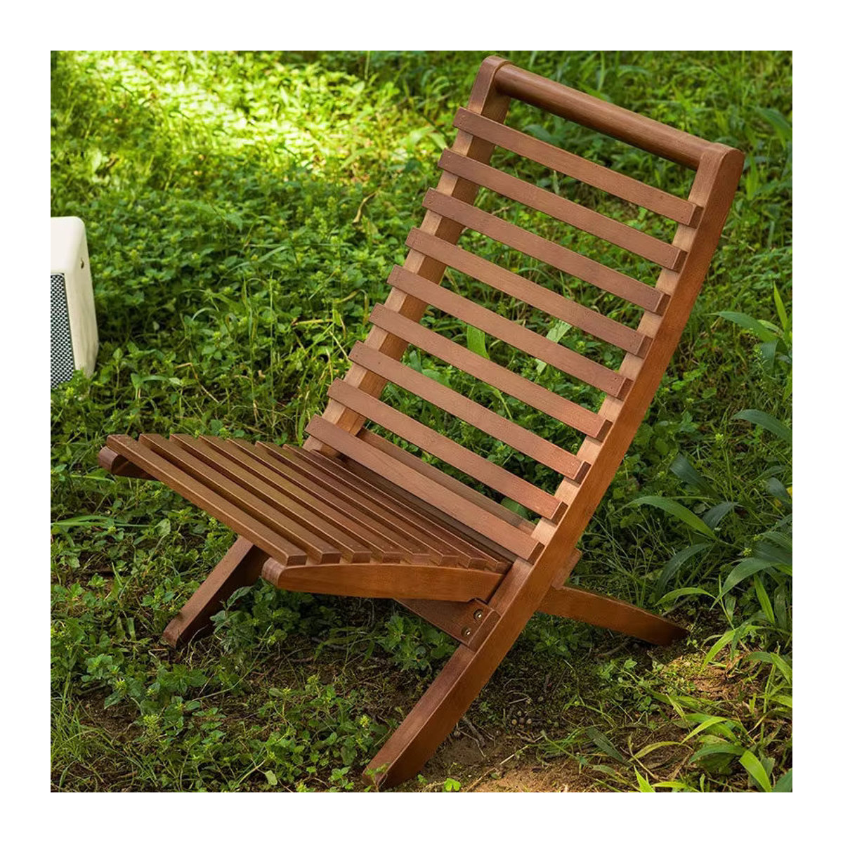 ZJMZYM Minimalistischer Gartenstuhl aus Holz in Braun, zusammenklappbarer Campingstuhl und Relaxstuhl für Freizeit und Balkon - Bild 4
