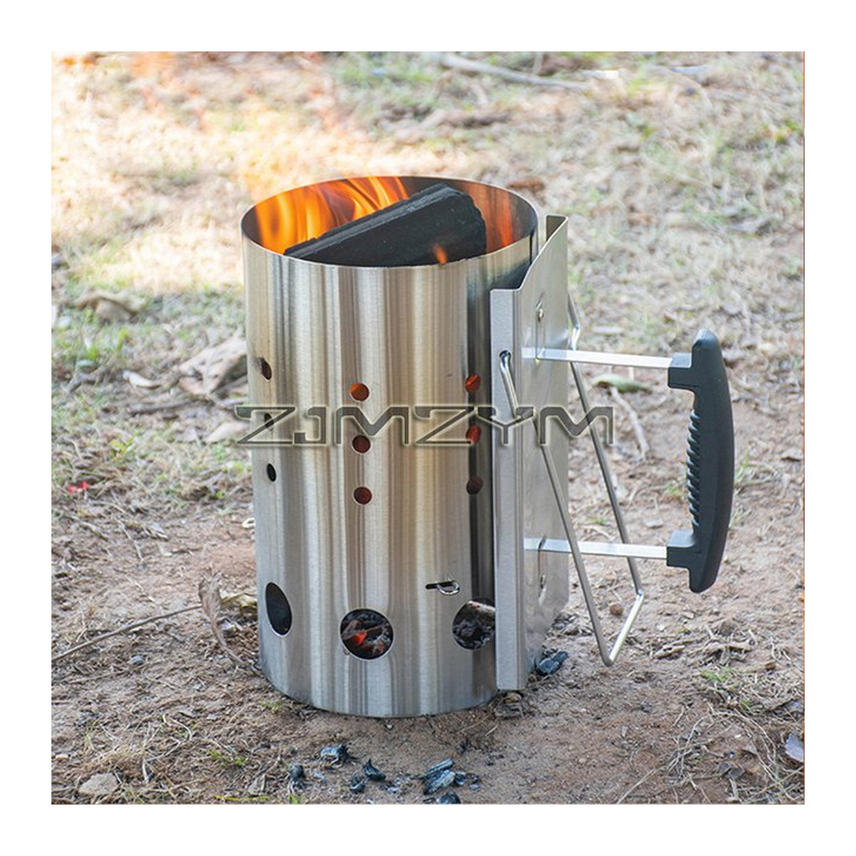 ZJMZYM Picknick-Grill aus Edelstahl mit Holzkohle-Anzündungsfass und windbeständiger Funktion - Bild 1