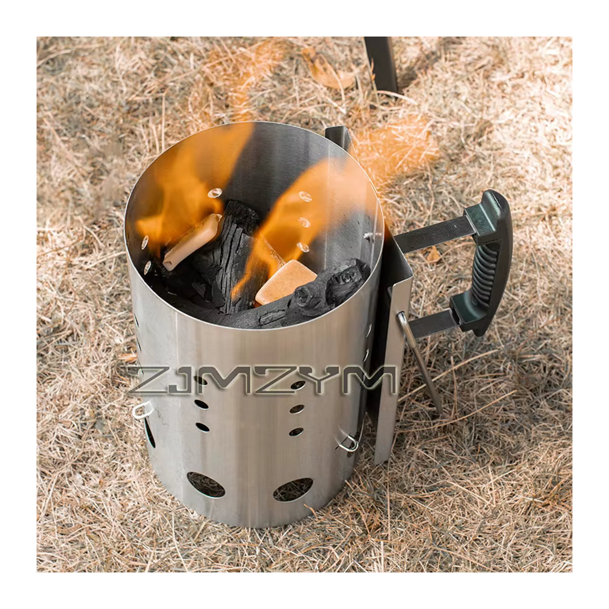 ZJMZYM Picknick-Grill aus Edelstahl mit Holzkohle-Anzündungsfass und windbeständiger Funktion - Bild 3