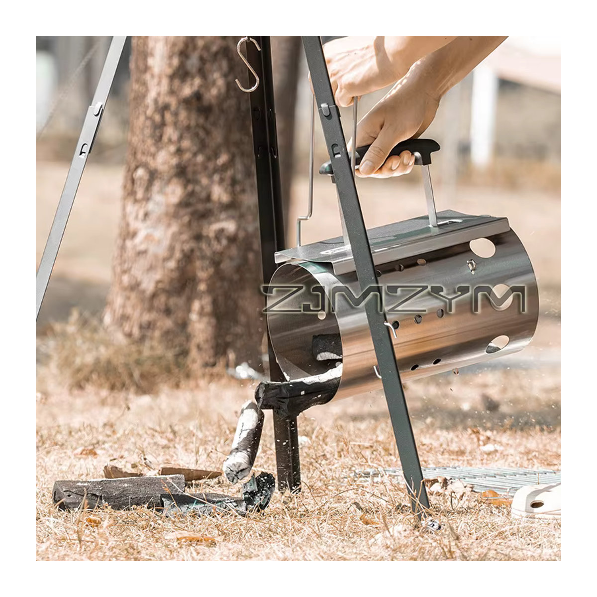 ZJMZYM Picknick-Grill aus Edelstahl mit Holzkohle-Anzündungsfass und windbeständiger Funktion - Bild 4