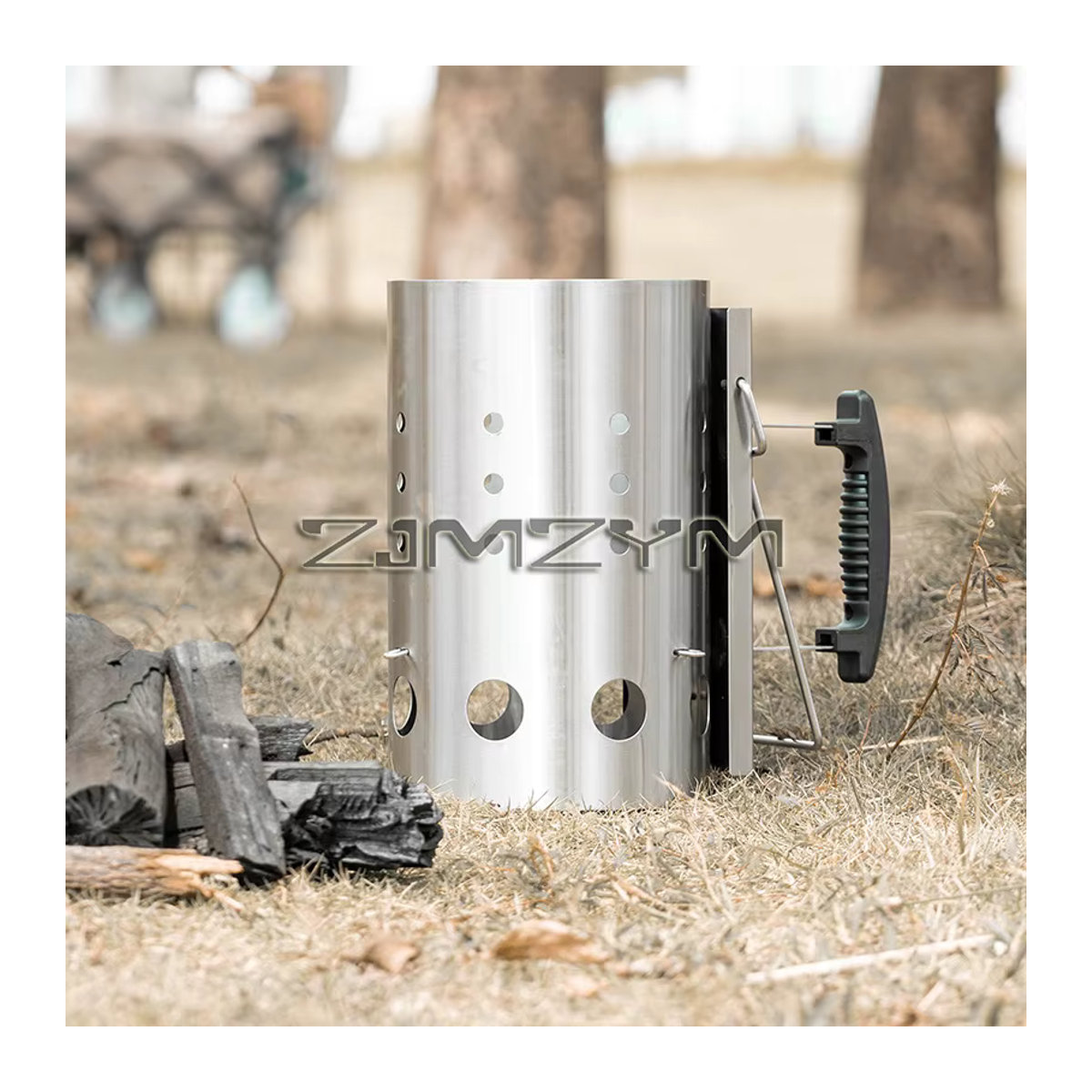 ZJMZYM Picknick-Grill aus Edelstahl mit Holzkohle-Anzündungsfass und windbeständiger Funktion - Bild 5