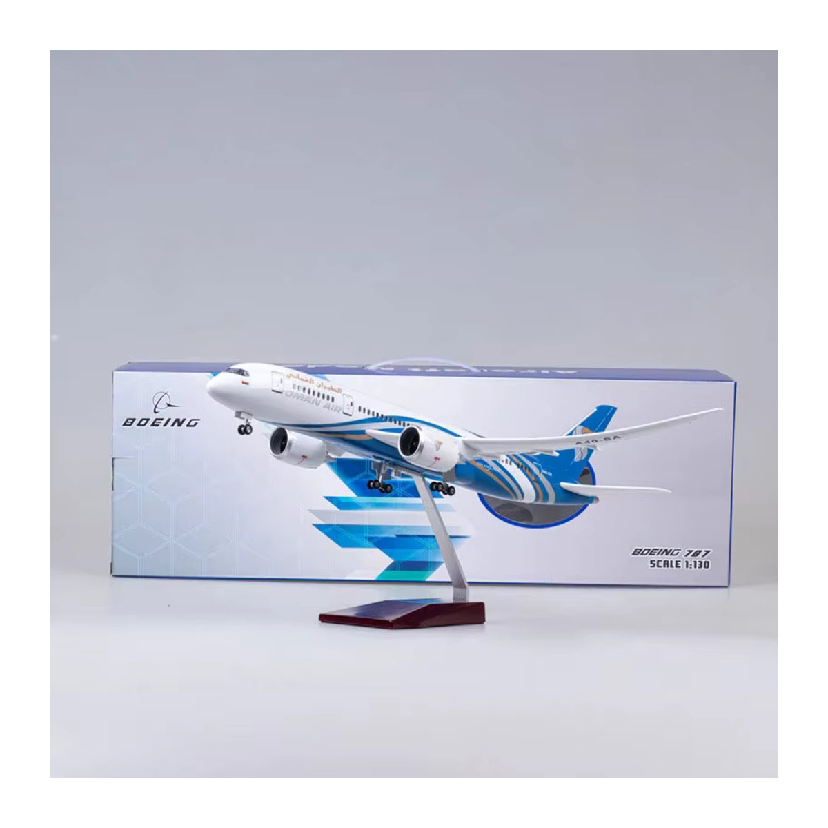 ZOCO Flugzeugmodell Oman Air Boeing B787 im Maßstab 1:130, Druckguss-Harz-Modell in Weiß und Blau, Länge: 47 cm - Bild 2