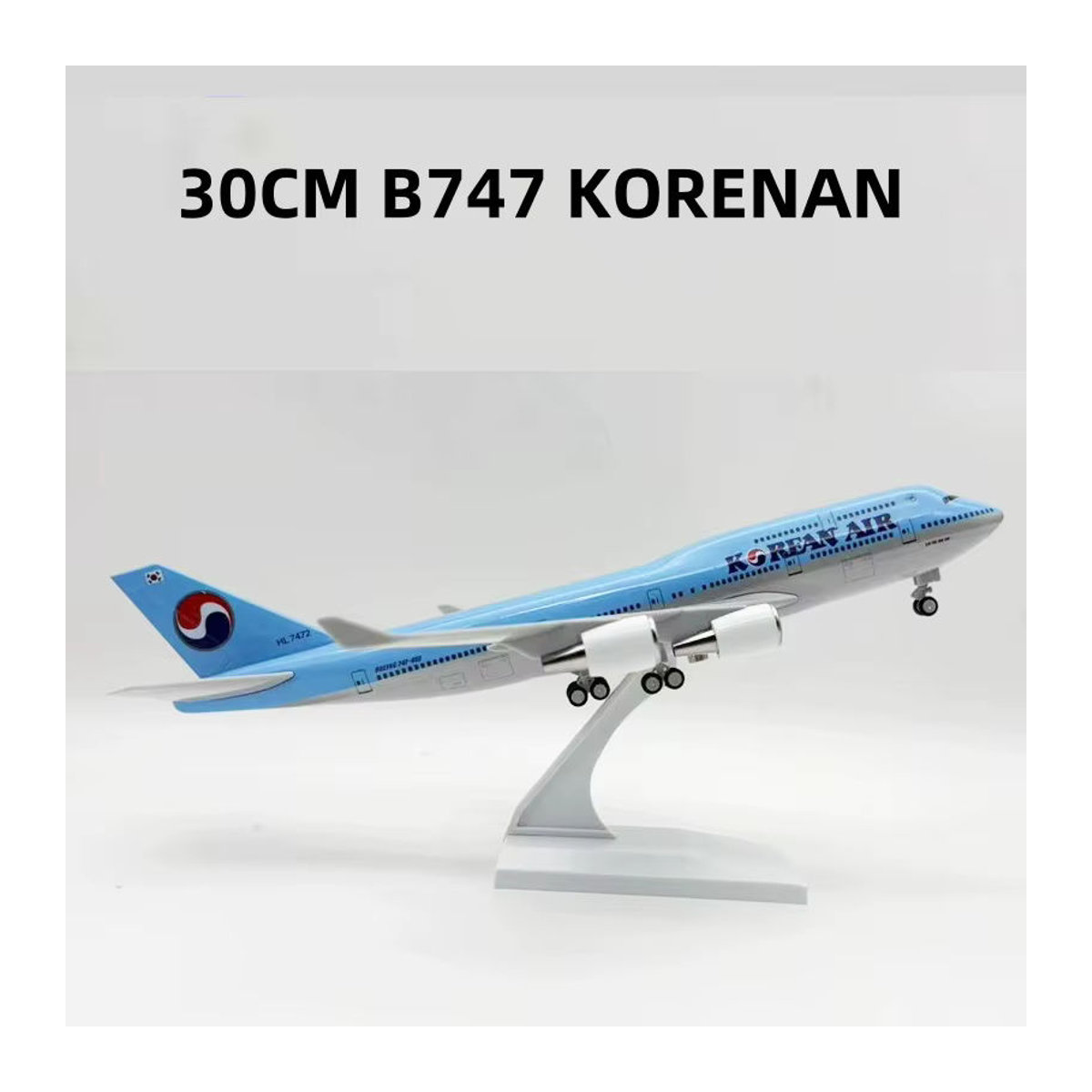 ZOCO Korean Air Airways Flugzeug Modell A380 B747 Diecast Sammlerstück aus Kunstharz und Metall, Blau, Länge: 30 cm - Bild 1
