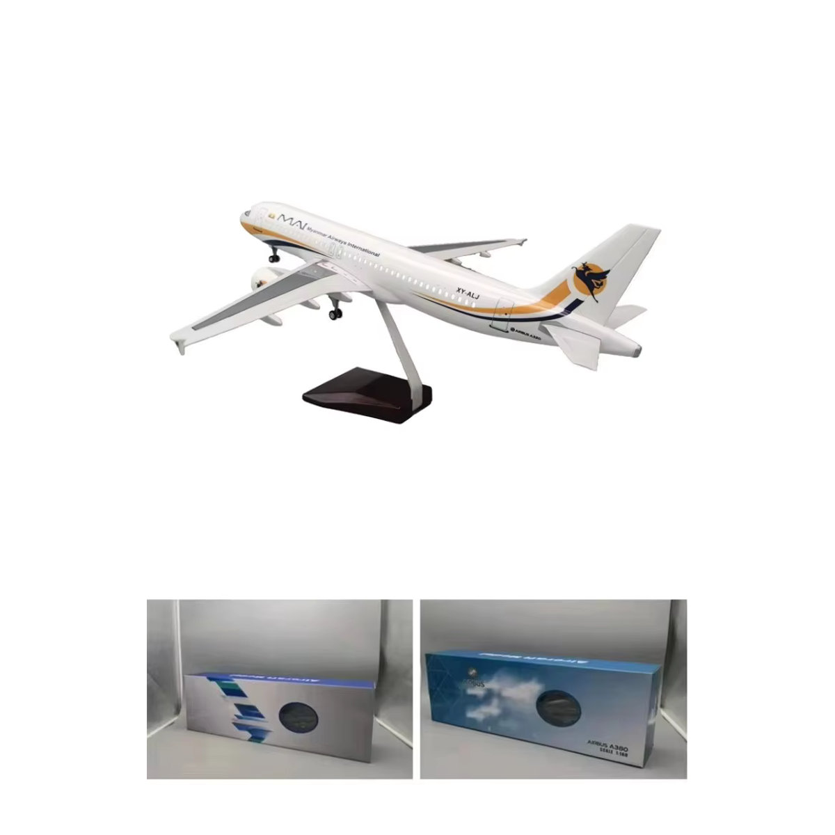 ZOCO Modellflugzeug A320 NEO Myanmar Air Airlines in Weiß, Maßstab 1:80, Kunstharz-Druckguss mit Fahrwerk und Lichtern, Länge: 47 cm - Bild 2