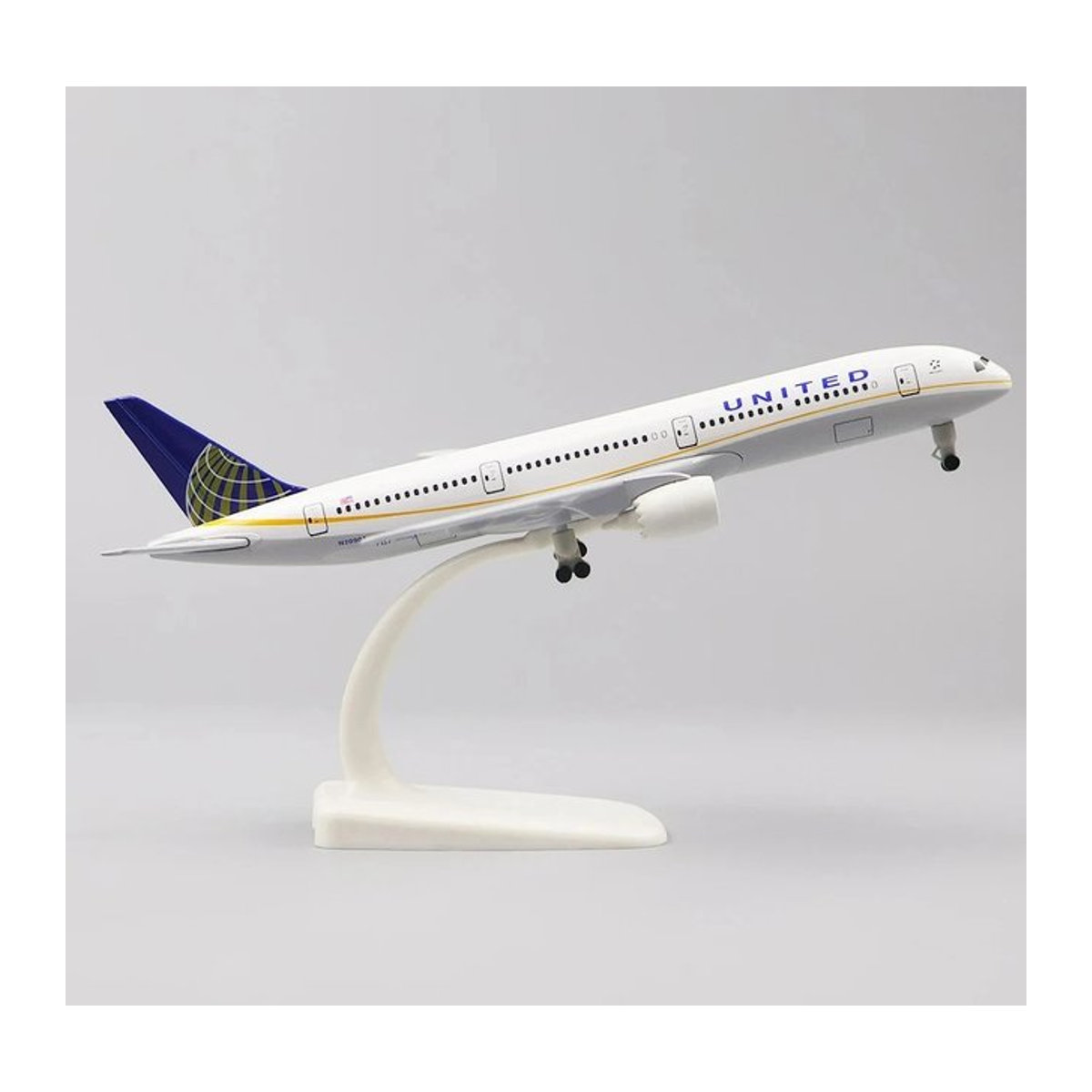 ZOCO United Airlines Boeing 787 B787 Flugzeugmodell aus Metall in Weiß, 20 cm Sammlerstück mit Fahrwerk - Bild 1