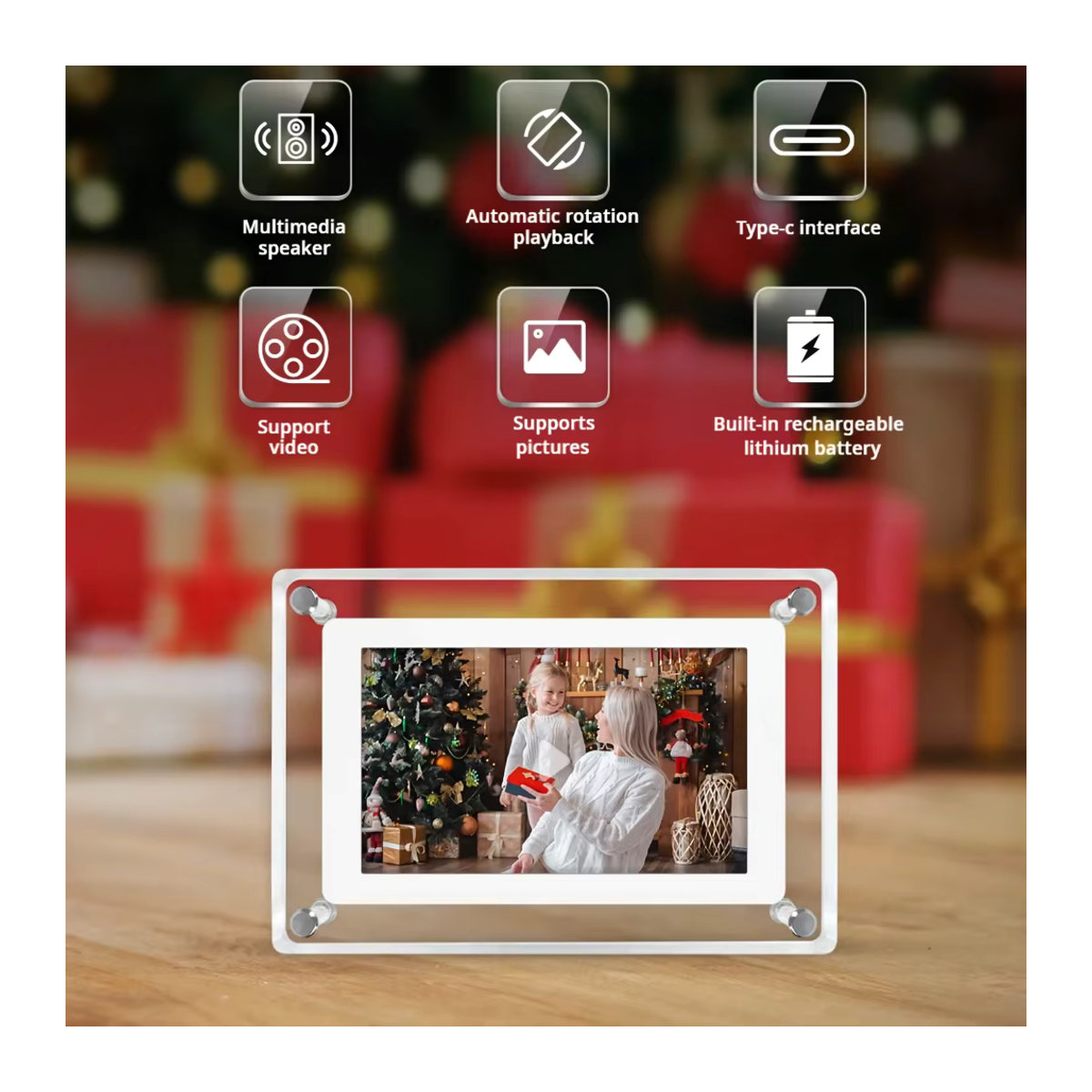 Zoeydam Digitaler Acryl-Fotorahmen mit 5 Zoll IPS-Display, Bewegungssensor und Akku, transparentes Design für die Tischaufstellung - Bild 5
