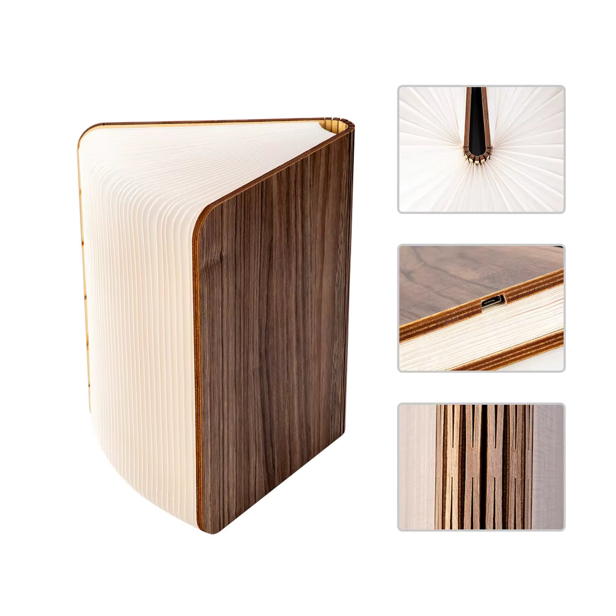 Zoeydam LED Holz Buchlampe Natur als minimalistische Nachttischlampe mit - Bild 6
