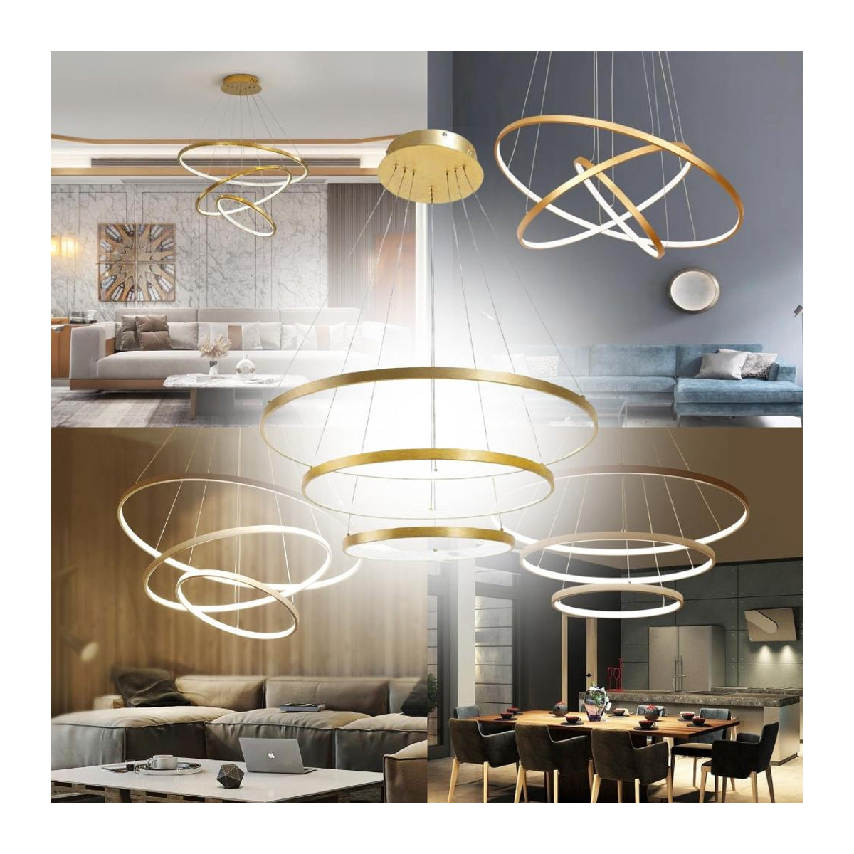 ZOLTA LED-Kronleuchter mit 3 Ringen in Goldfarben, 76W, neutrales Licht, verstellbar - Bild 2