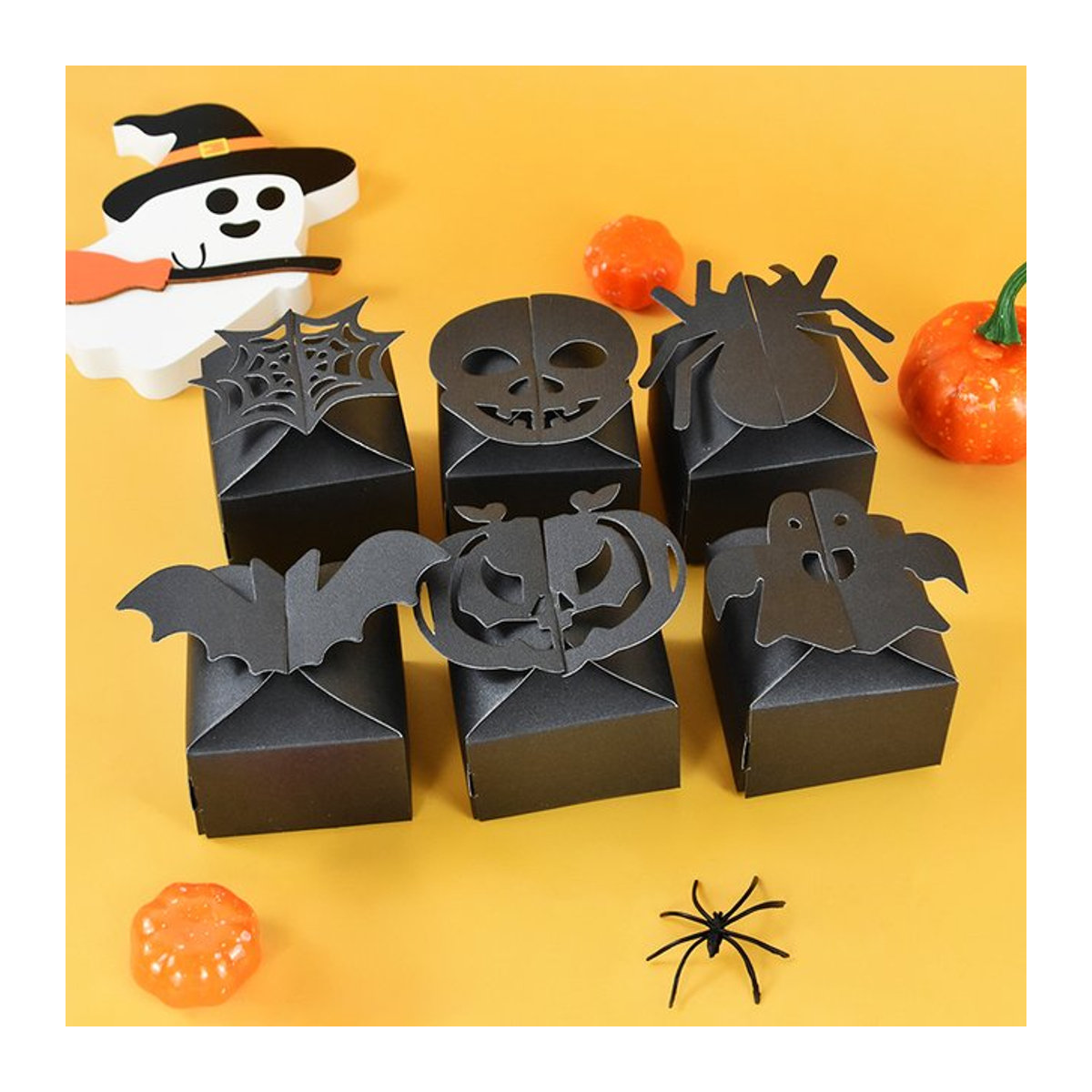 ZQCXLD Halloween Candy Box Set aus Papier mit Spinne, Kürbis und Ghost Design in Schwarz für Kinder als Snack und Geschenkverpackung - Bild 1