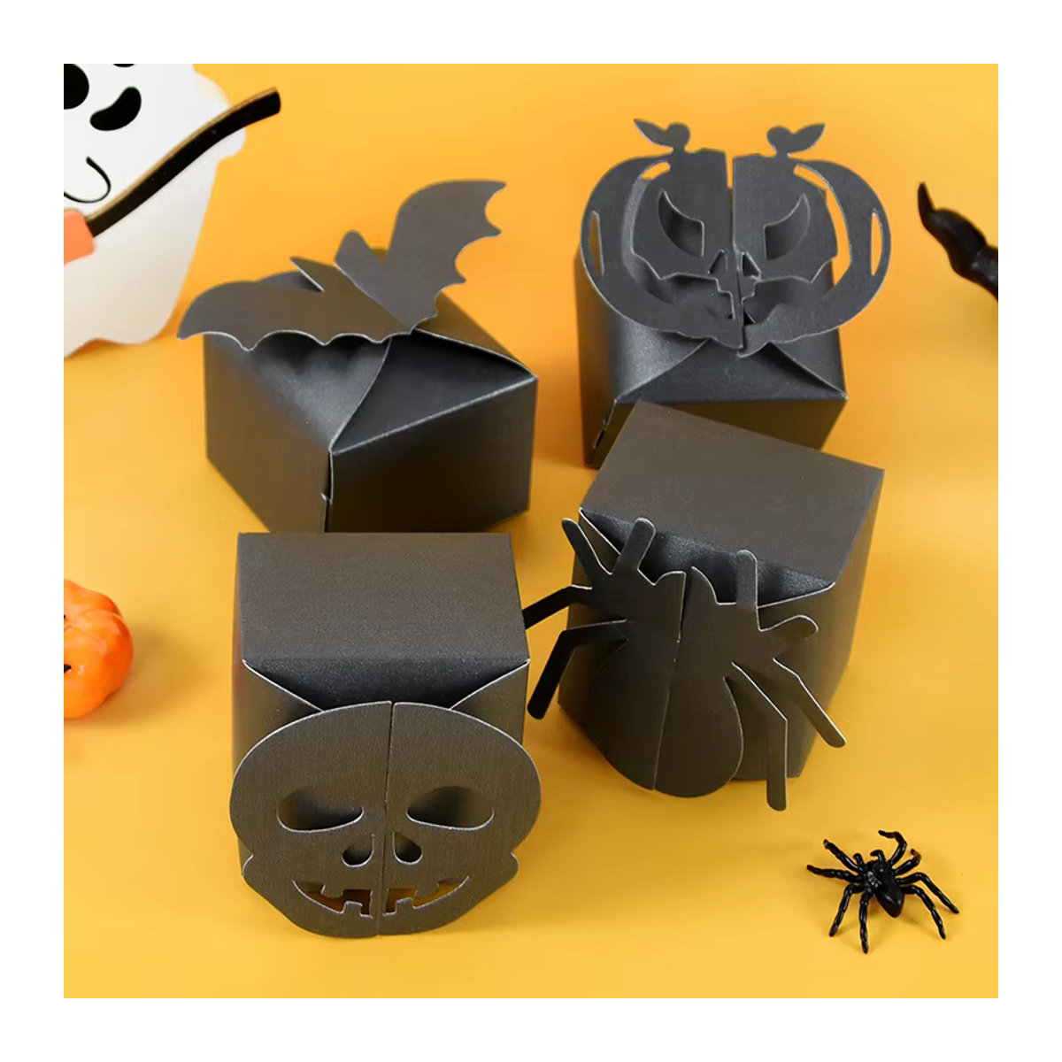 ZQCXLD Halloween Candy Box Set aus Papier mit Spinne, Kürbis und Ghost Design in Schwarz für Kinder als Snack und Geschenkverpackung - Bild 2