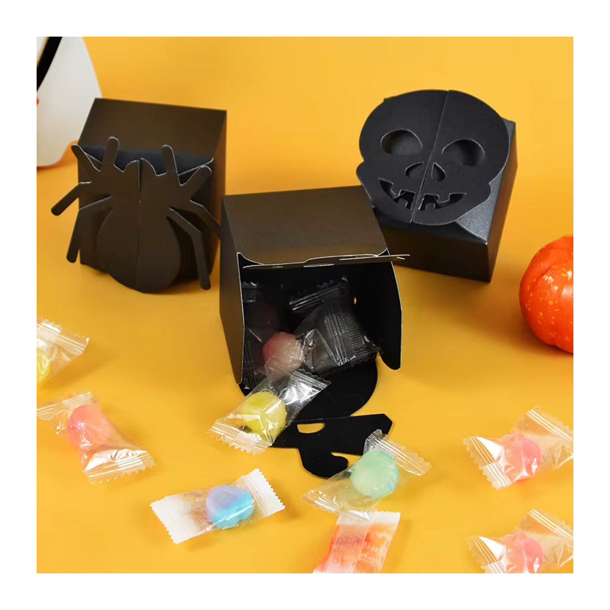 ZQCXLD Halloween Candy Box Set aus Papier mit Spinne, Kürbis und Ghost Design in Schwarz für Kinder als Snack und Geschenkverpackung - Bild 3