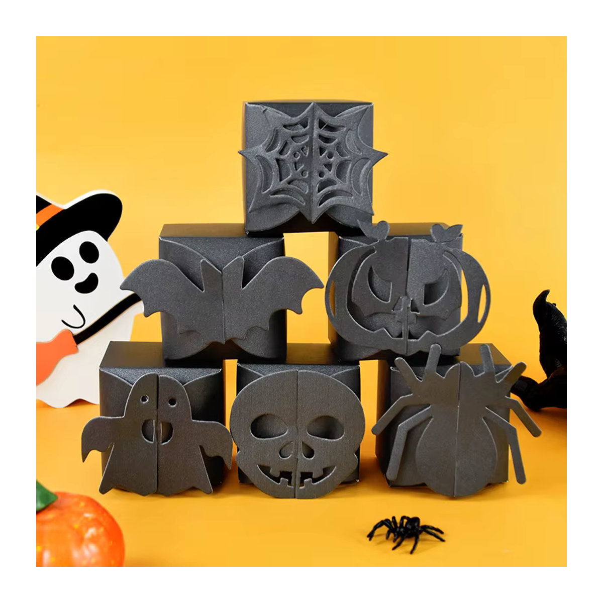ZQCXLD Halloween Candy Box Set aus Papier mit Spinne, Kürbis und Ghost Design in Schwarz für Kinder als Snack und Geschenkverpackung - Bild 4