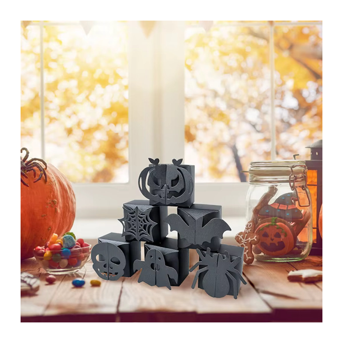 ZQCXLD Halloween Candy Box Set aus Papier mit Spinne, Kürbis und Ghost Design in Schwarz für Kinder als Snack und Geschenkverpackung - Bild 5