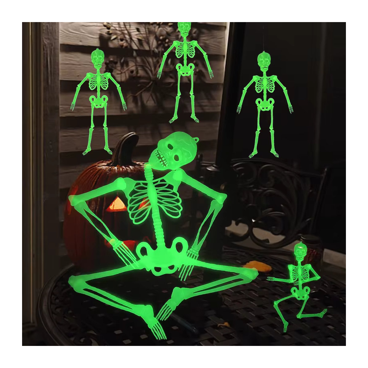 ZQCXLD Halloween Leuchtendes Hängendes Skelett in Weiß als bewegliches Totenkopf-Ornament für Garten und Outdoor-Dekoration - Bild 3