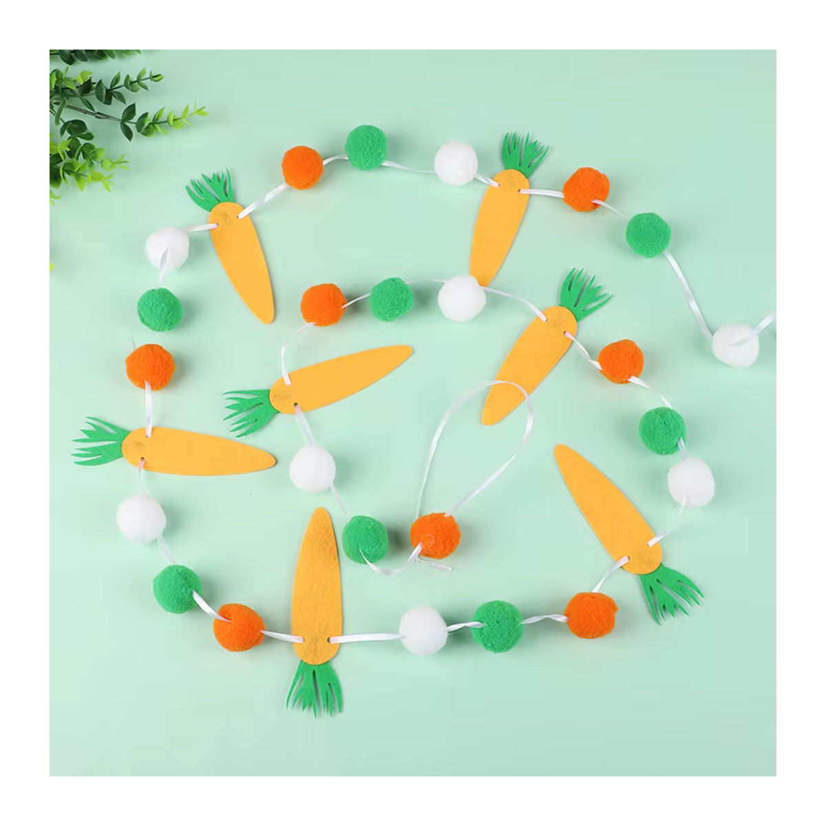 ZQCXLD Oster-Karotten-Pompon-Girlande als mehrfarbiger Wandbehang für Kindergeburtstage und Ostern-Dekorationen - Bild 1