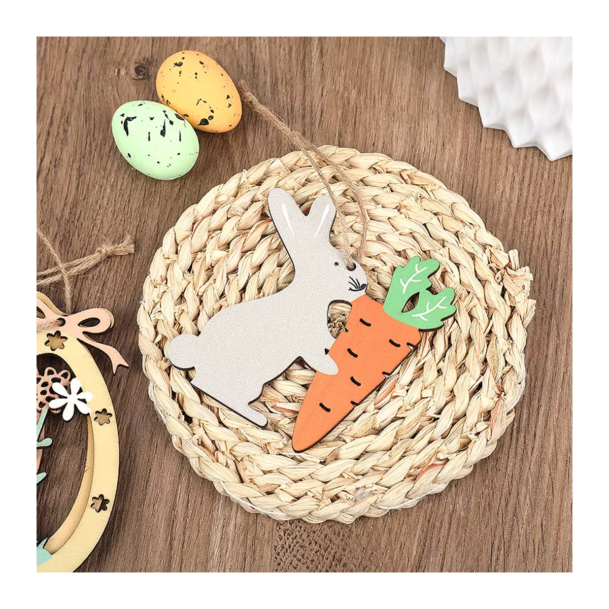 ZQCXLD Ostern Hängeornamente aus Holz mit Hasen, Eiern und Blumen in Mehrfarbig - Bild 2