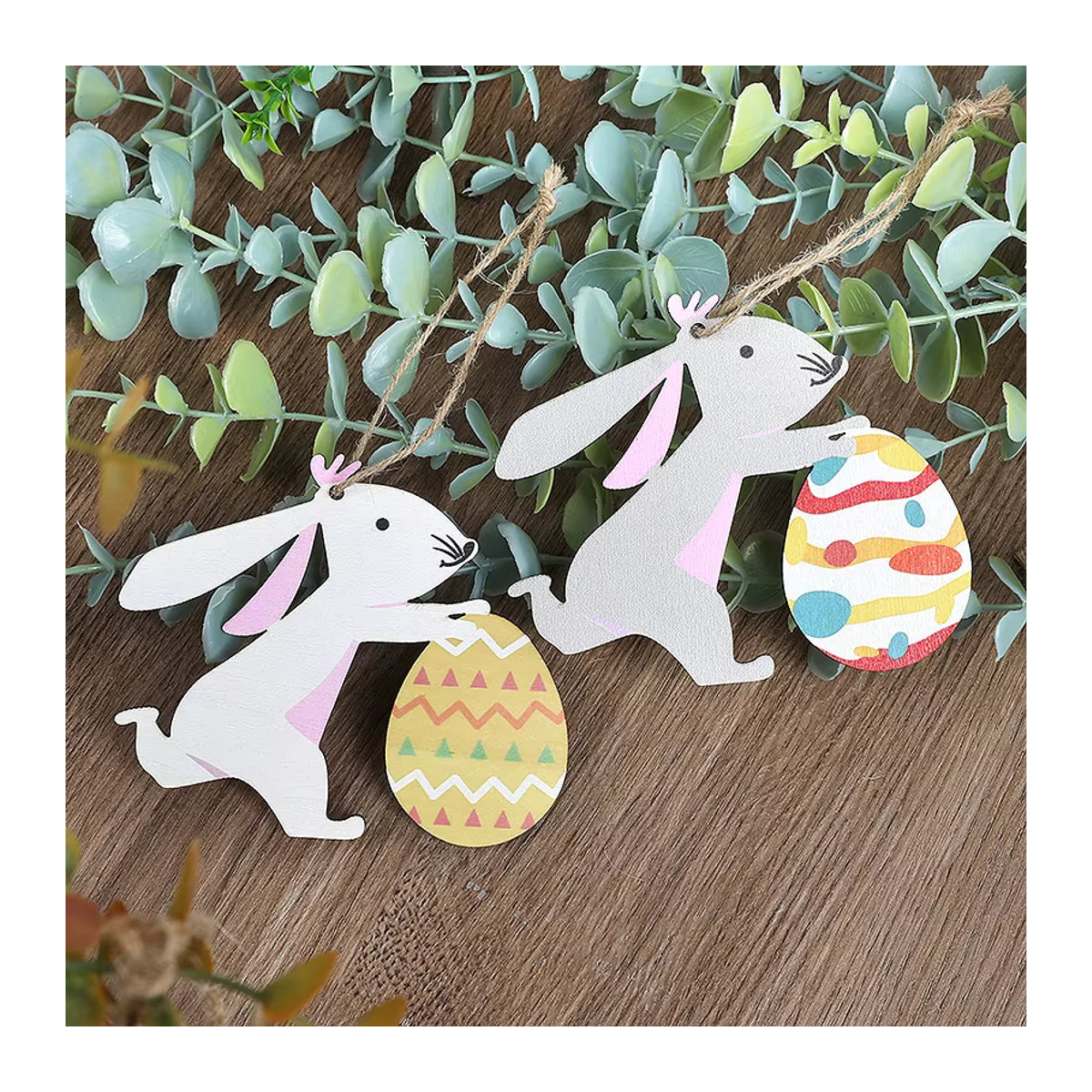 ZQCXLD Ostern Hängeornamente aus Holz mit Hasen, Eiern und Blumen in Mehrfarbig - Bild 4