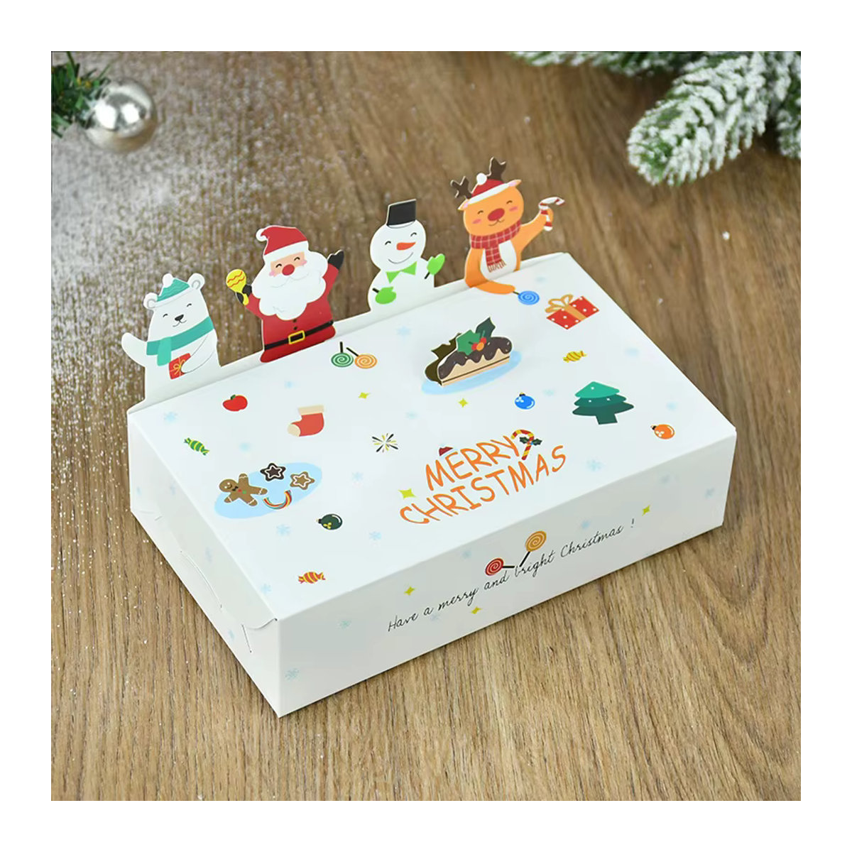 ZQCXLD Rechteckige Pralinenschachtel aus Papier in Weiß mit Weihnachts-Motiven für Schokolade und Geschenke - Bild 3