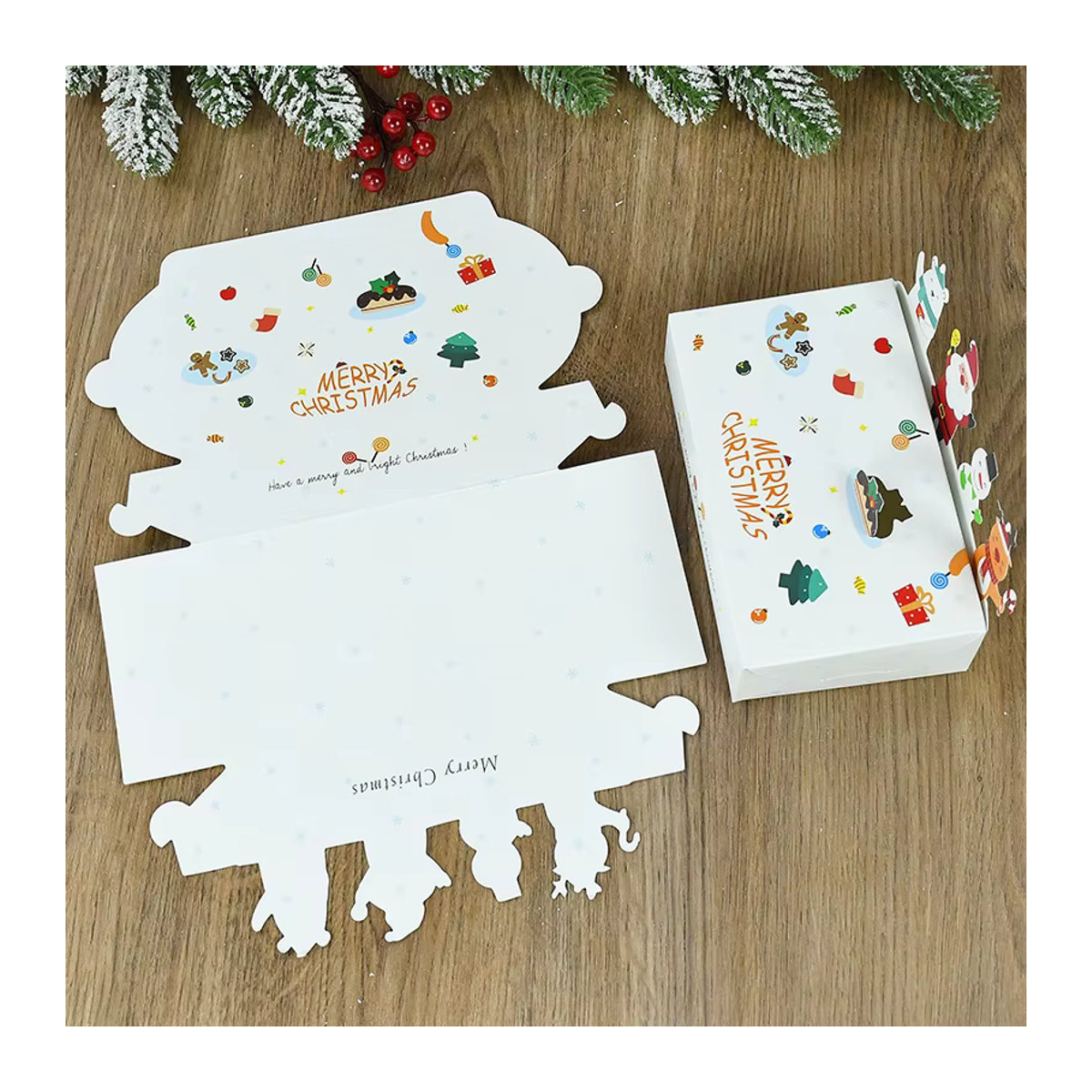 ZQCXLD Rechteckige Pralinenschachtel aus Papier in Weiß mit Weihnachts-Motiven für Schokolade und Geschenke - Bild 4