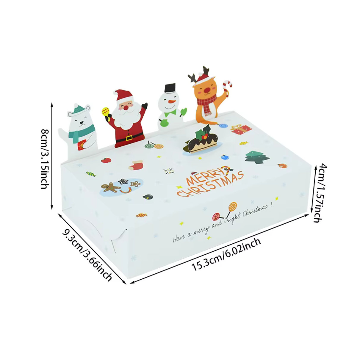 ZQCXLD Rechteckige Pralinenschachtel aus Papier in Weiß mit Weihnachts-Motiven für Schokolade und Geschenke - Bild 6