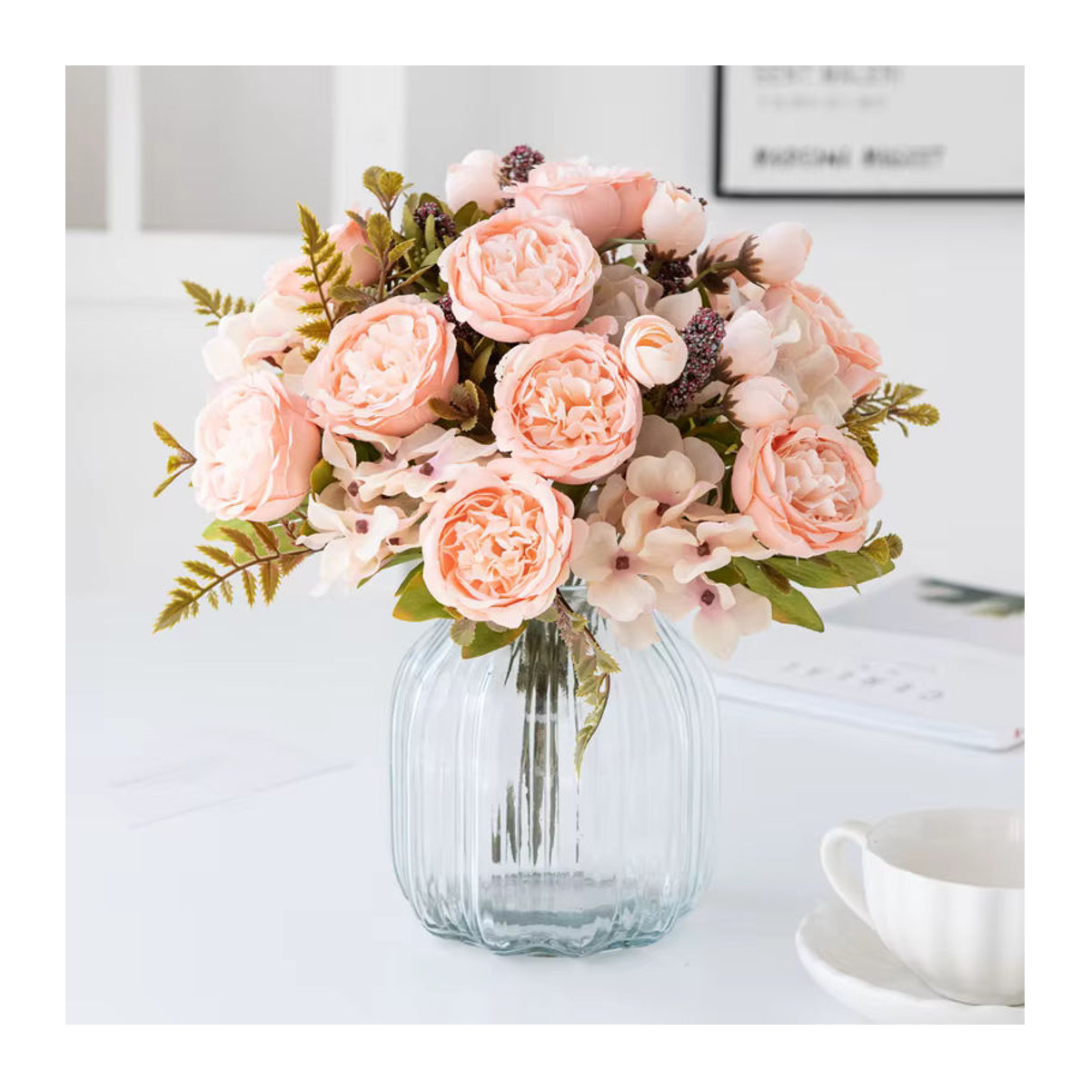ZQCY Künstliche Blumen Girlande aus Textil in Beige und Rosa für Hochzeit und Dekoration - Bild 1
