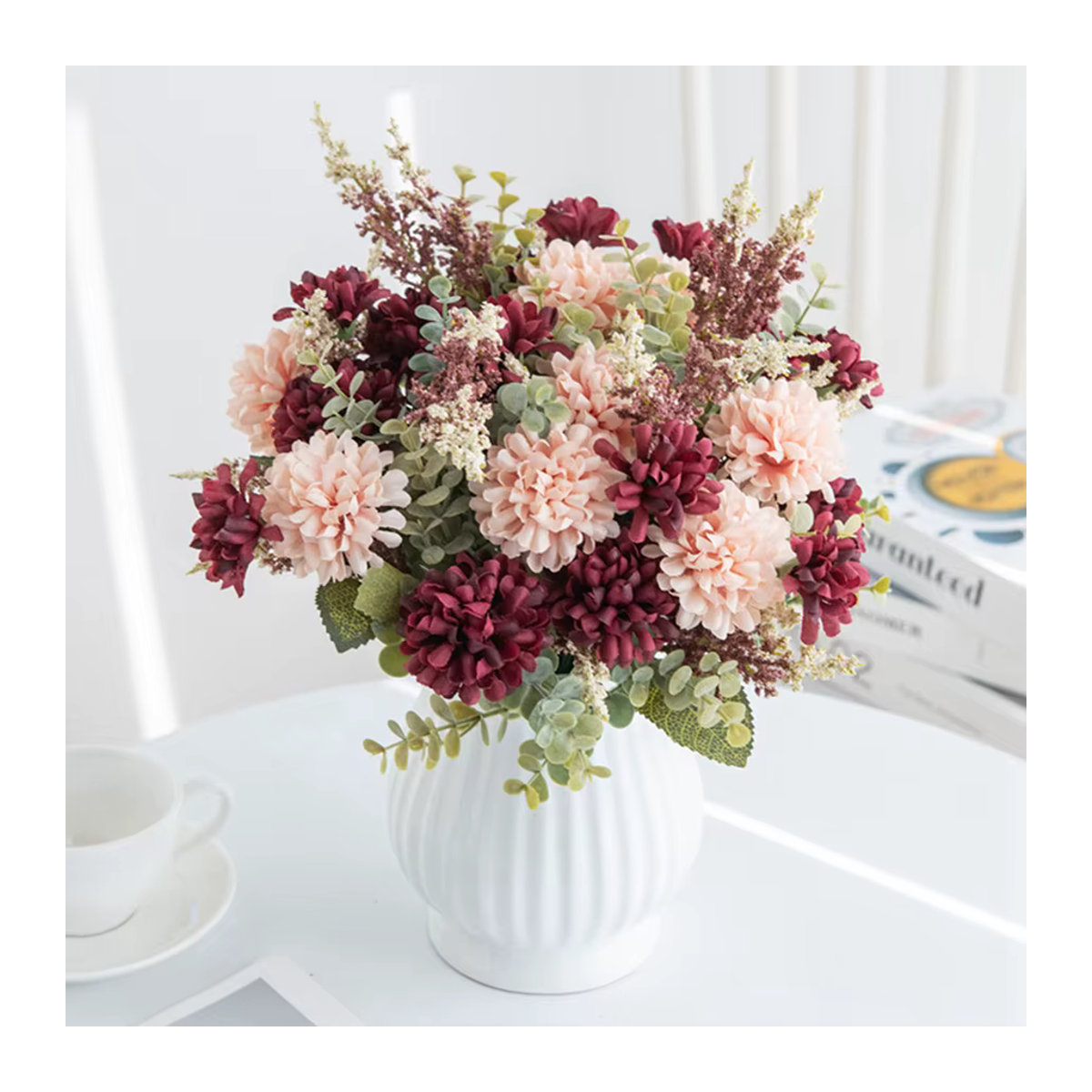ZQCY Künstlicher Blumenstrauß Lavendel und Chrysantheme in Weiß für Hochzeit und Dekoration - Bild 2