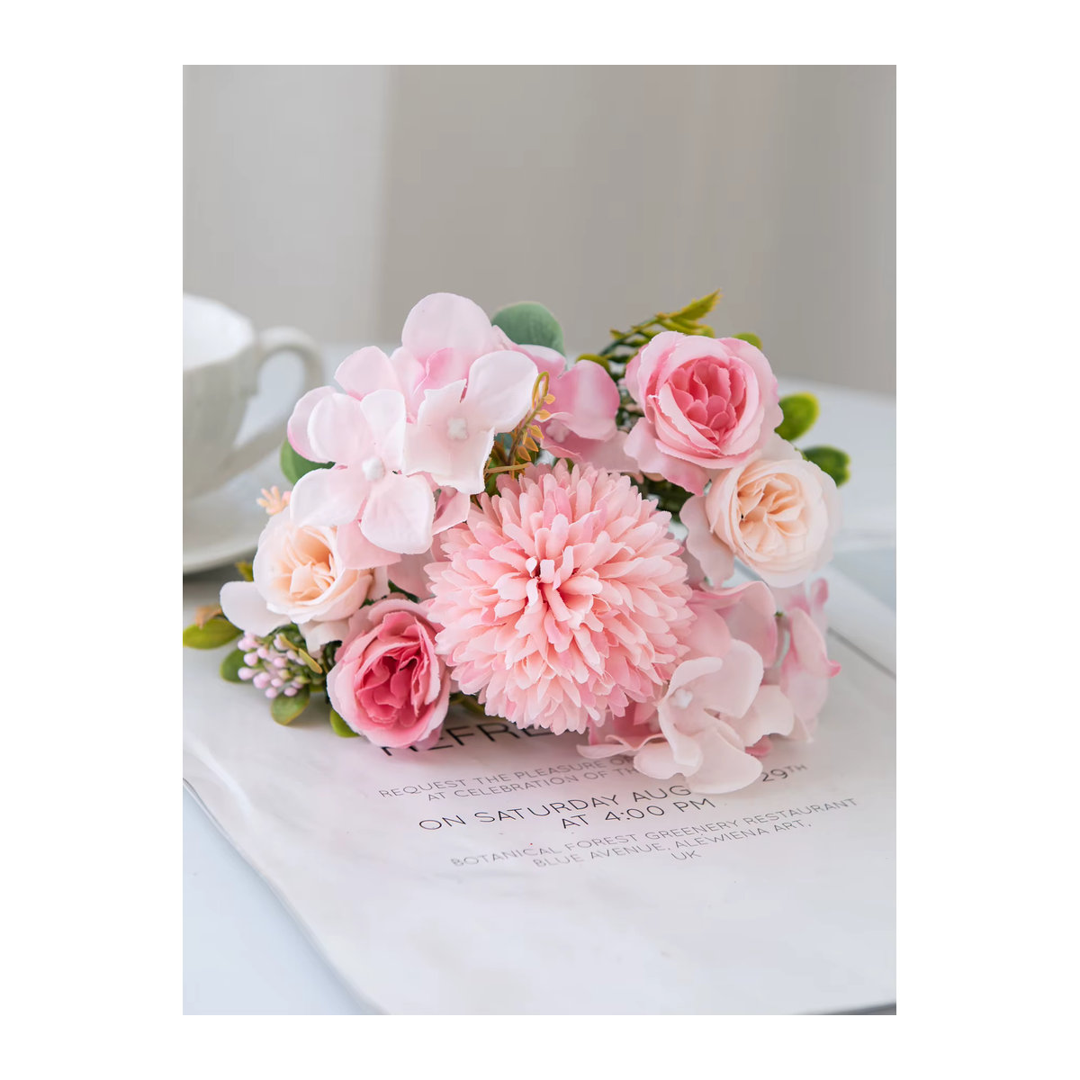 ZQCY Künstlicher Rosen- und Chrysanthemenstrauß aus Textil in Rosa für Hochzeit und Dekoration - Bild 2