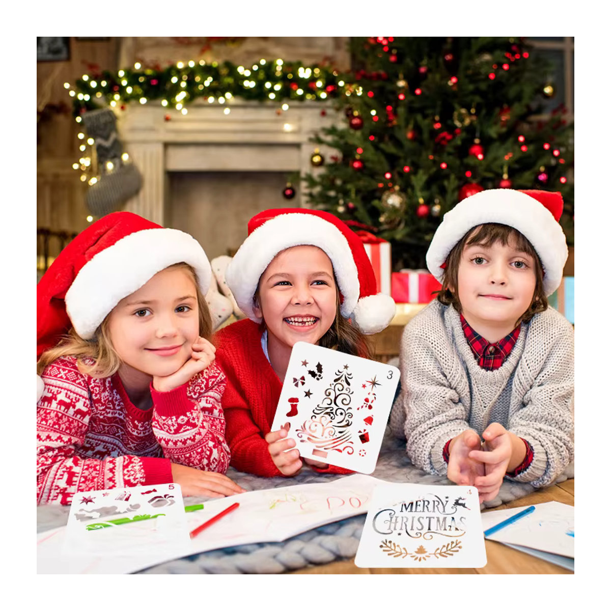 ZQNYCY 8er Set Weihnachtsschablonen aus Kunststoff für DIY Bastelarbeiten und Wandgestaltung in Weiß - Bild 4