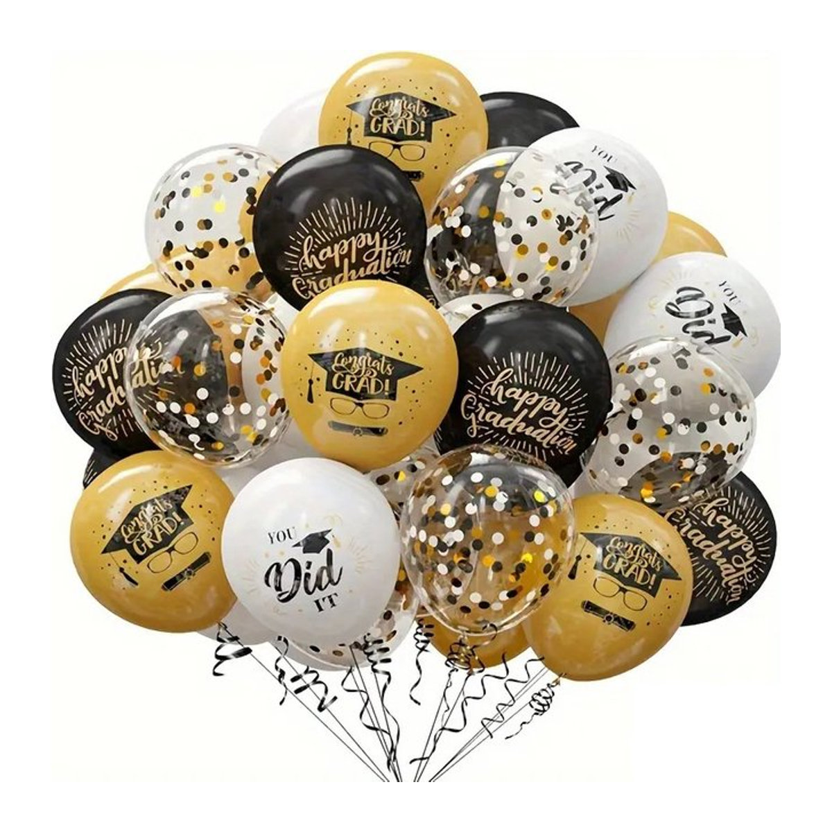 ZQNYCY Abschlussballons Set in Schwarz und Gold mit Konfetti für deine Graduation Party, 20 Stück aus Latex - Bild 1