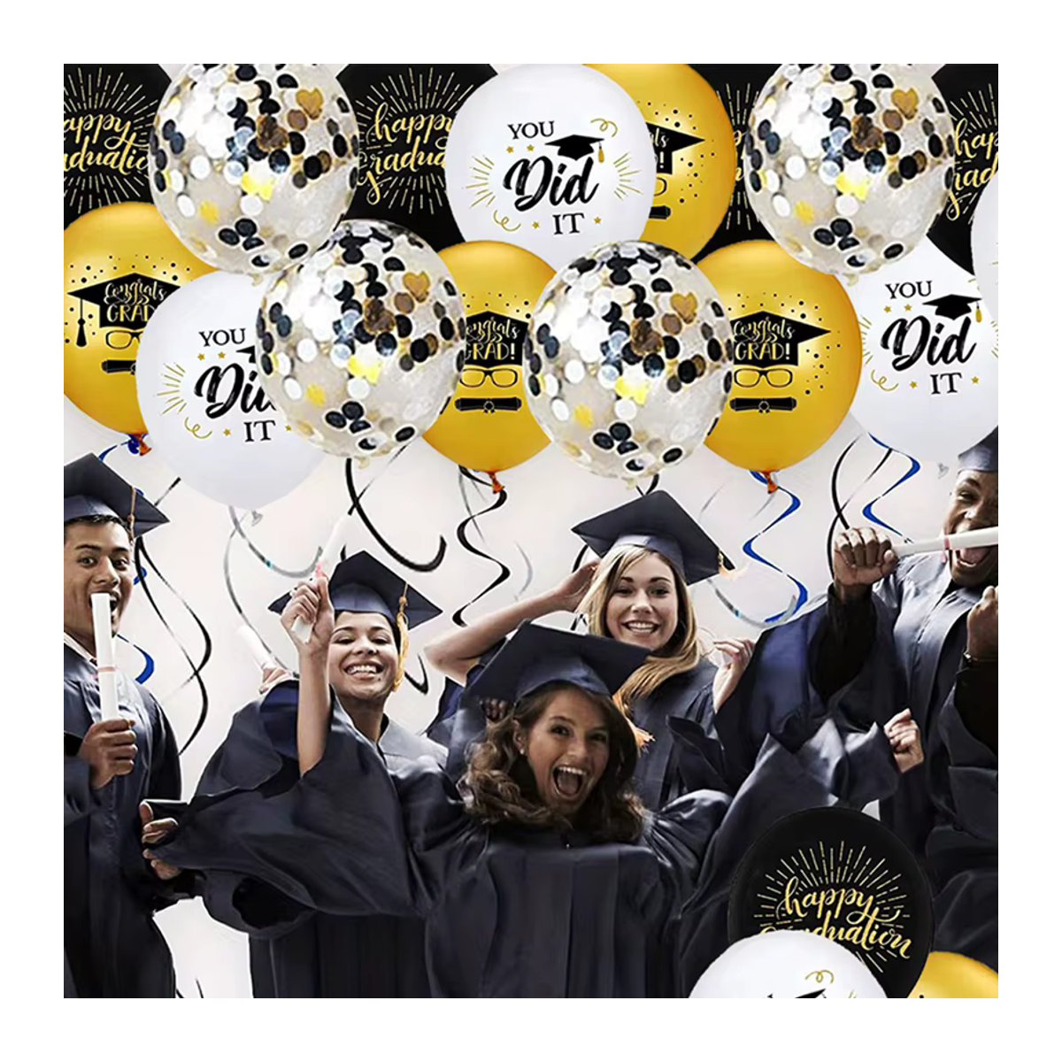 ZQNYCY Abschlussballons Set in Schwarz und Gold mit Konfetti für deine Graduation Party, 20 Stück aus Latex - Bild 3