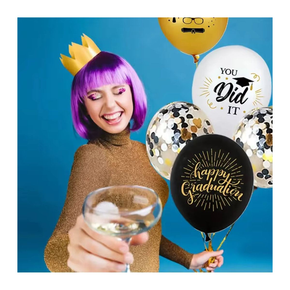 ZQNYCY Abschlussballons Set in Schwarz und Gold mit Konfetti für deine Graduation Party, 20 Stück aus Latex - Bild 4