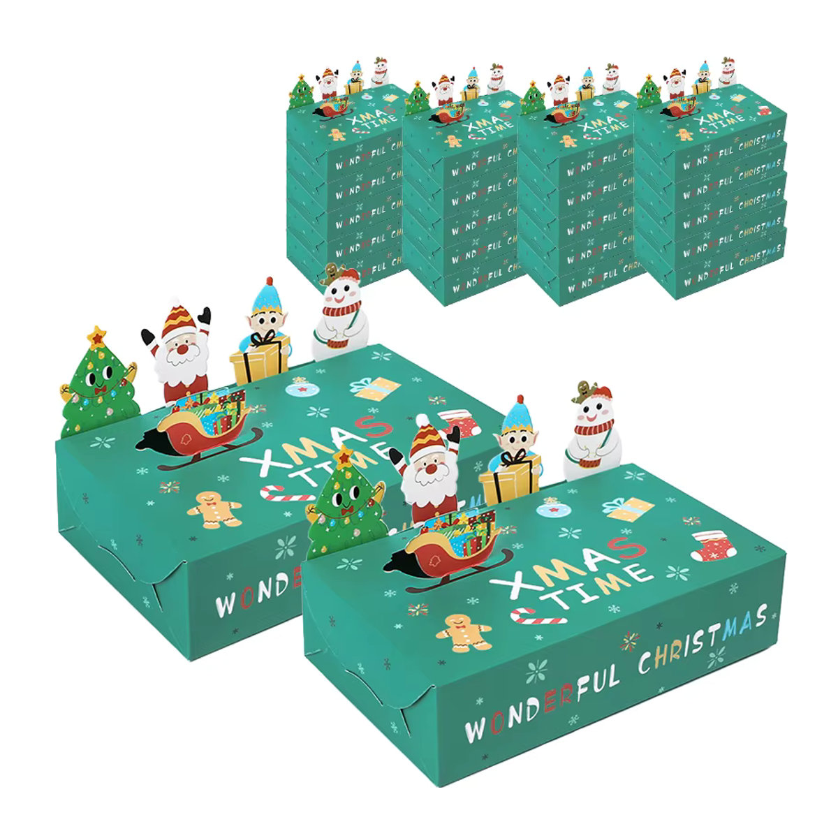ZQNYCY Cartoon Weihnachten Geschenkboxen aus Kraftpapier in Grün für Süßigkeiten und Cookies - Bild 2