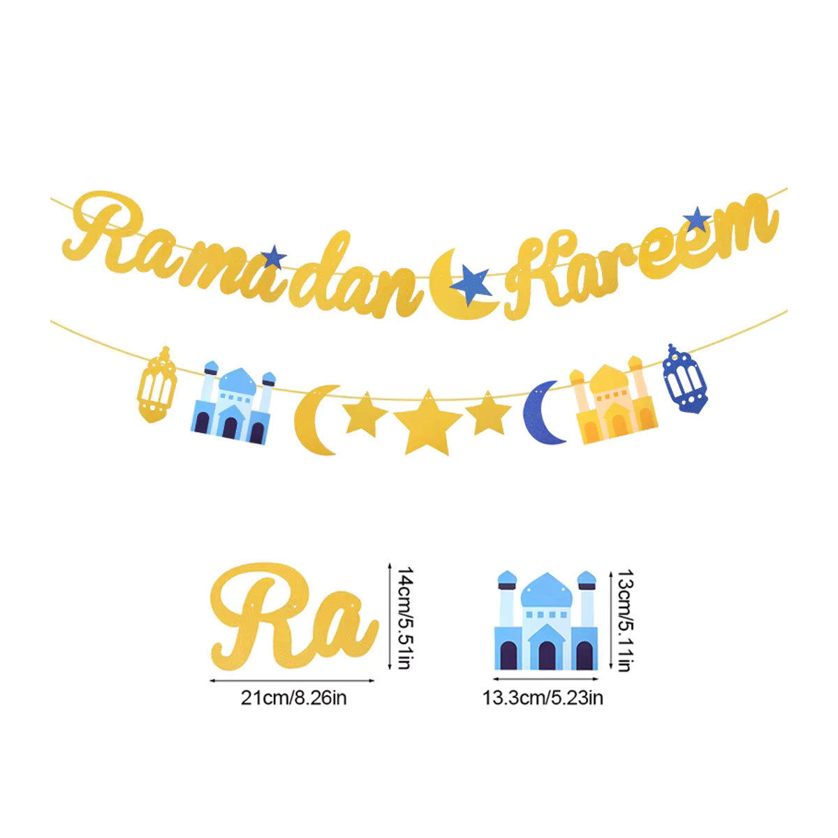 ZQNYCY Eid Mubarak Papier Banner Ramadan Kareem Girlande mit Mond und Sternen in Gold - Bild 1