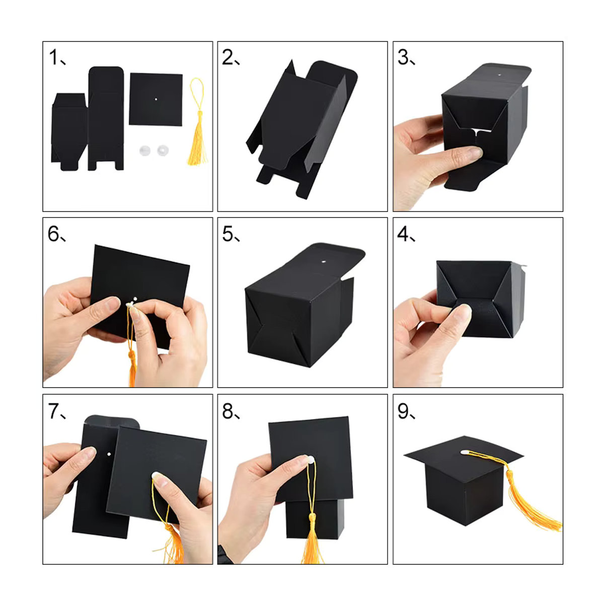 ZQNYCY Geschenkboxen in Abschlusskappen-Design für Süßigkeiten und Schokolade, Schwarz, Papier - Bild 4