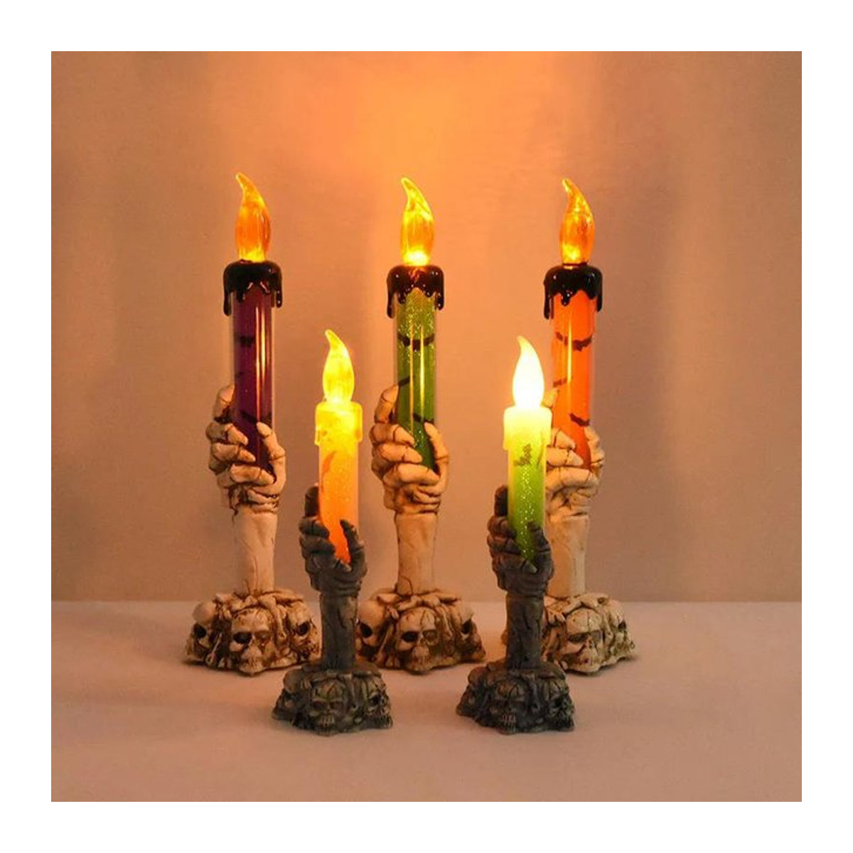 ZQNYCY Halloween Figurenkerze mit Skelett-Geist-Händen und Flackereffekt, mehrfarbig, elektrisch, aus Kunststoff und Kunstharz - Bild 1