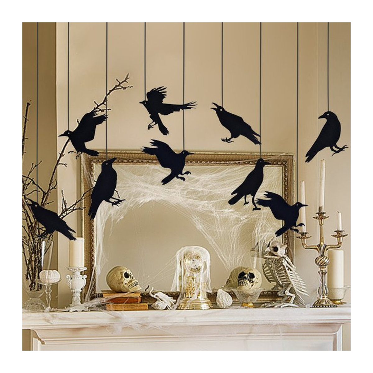 ZQNYCY Halloween Girlande mit schwarzen Krähen und Vogelkäfig-Ornamenten aus Papier zur Dekoration - Bild 1
