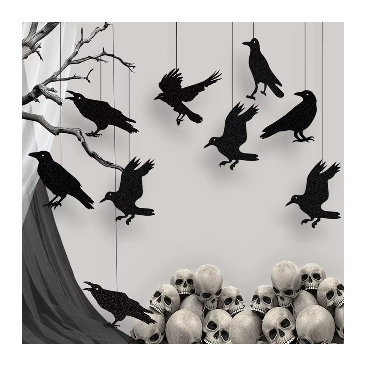 ZQNYCY Halloween Girlande mit schwarzen Krähen und Vogelkäfig-Ornamenten aus Papier zur Dekoration - Bild 3