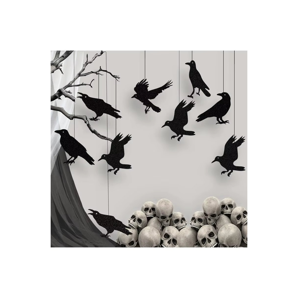 ZQNYCY Halloween Girlande mit schwarzen Krähen und Vogelkäfig-Ornamenten aus Papier zur Dekoration - Bild 5