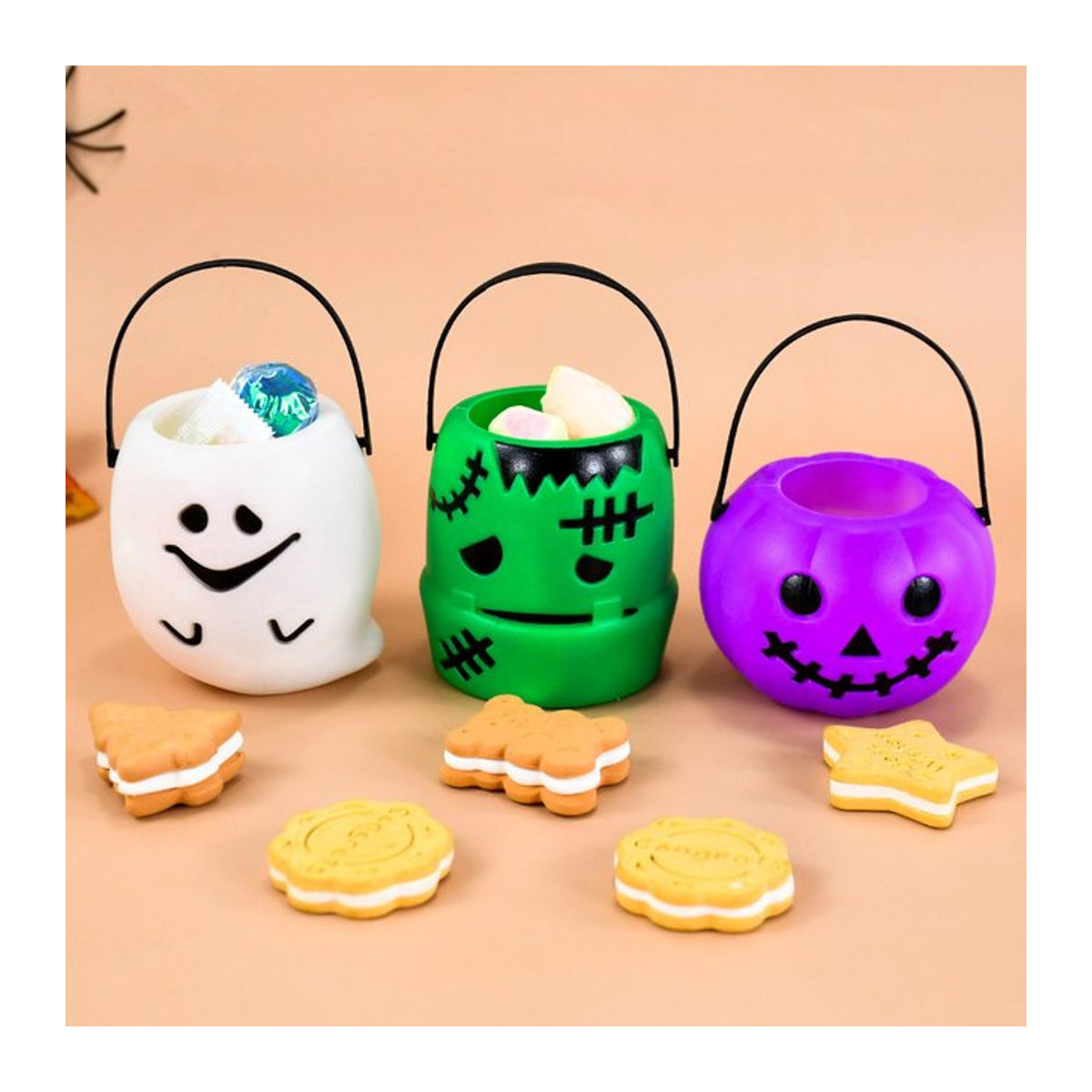 ZQNYCY Halloween Kürbis Süßigkeiten Eimer aus Kunststoff, Mehrfarbig, Dekorative Snack Box für Kinder - Bild 1
