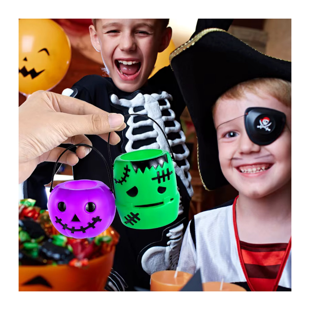 ZQNYCY Halloween Kürbis Süßigkeiten Eimer aus Kunststoff, Mehrfarbig, Dekorative Snack Box für Kinder - Bild 2
