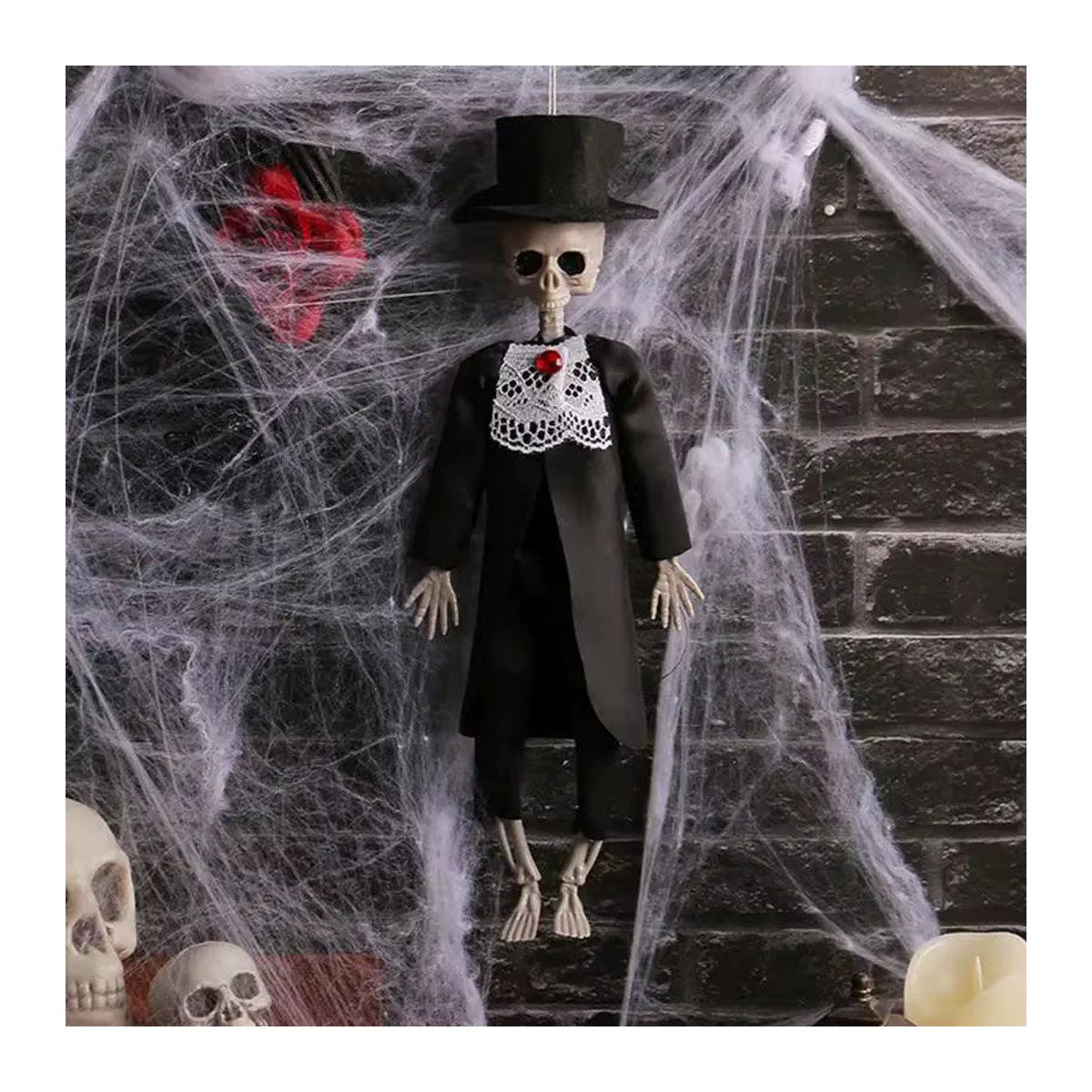 ZQNYCY Halloween Skelett Braut und Bräutigam Paar Ornament als hängende Dekoration in Schwarz und Weiß aus Kunststoff - Bild 3