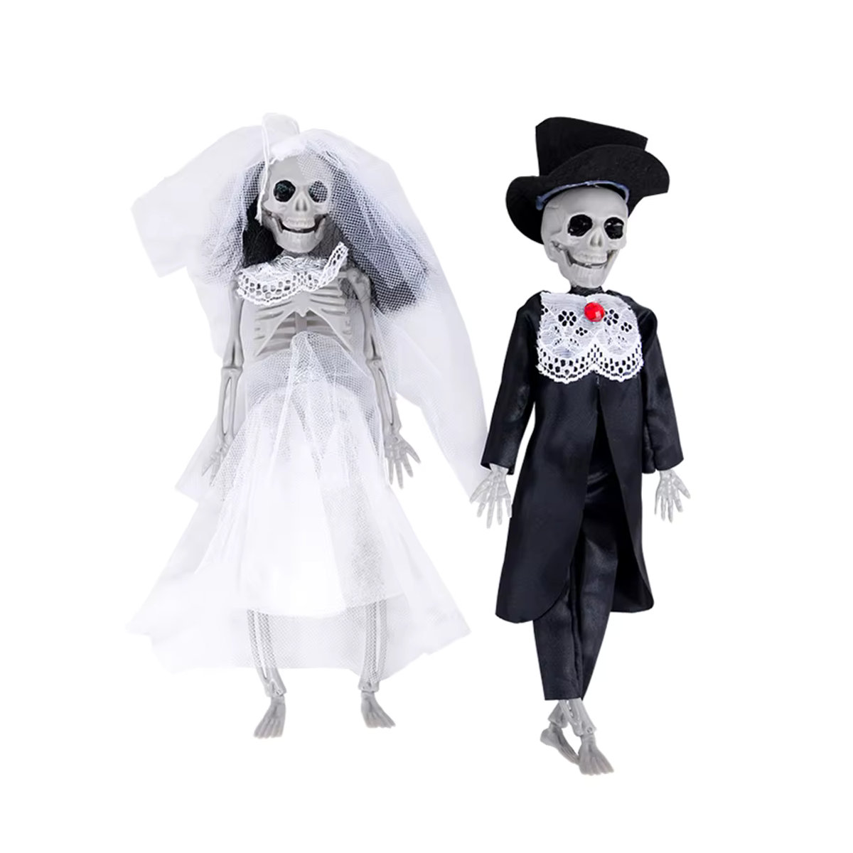 ZQNYCY Halloween Skelett Braut und Bräutigam Paar Ornament als hängende Dekoration in Schwarz und Weiß aus Kunststoff - Bild 6