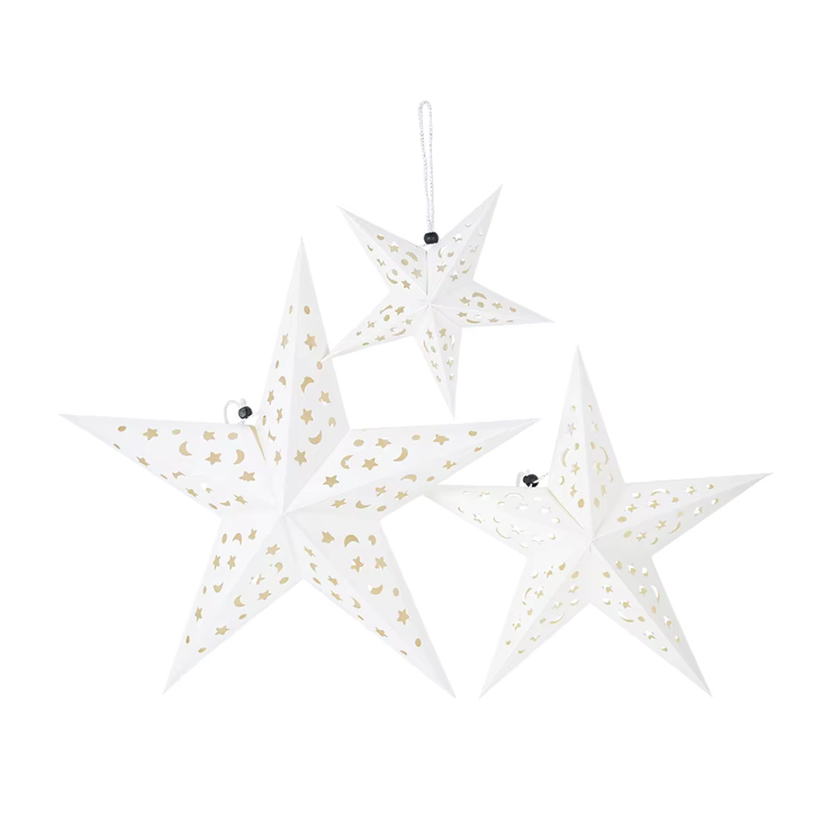 ZQNYCY Hängende Stern-Papierlaterne in Gold und Weiß als geometrische Dekoration für Party und Garten, Durchmesser: 30 cm bis 60 cm - Bild 2
