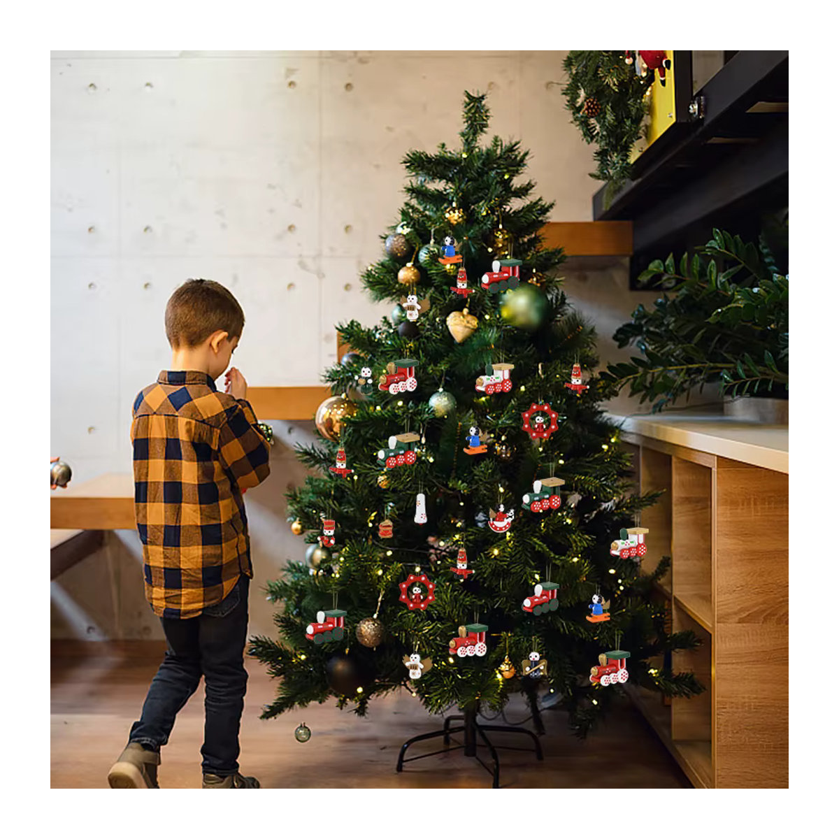 ZQNYCY Hängeornament aus Holz als bunter Zug mit Tierfiguren für die Weihnachtsdekoration, mehrfarbig - Bild 3