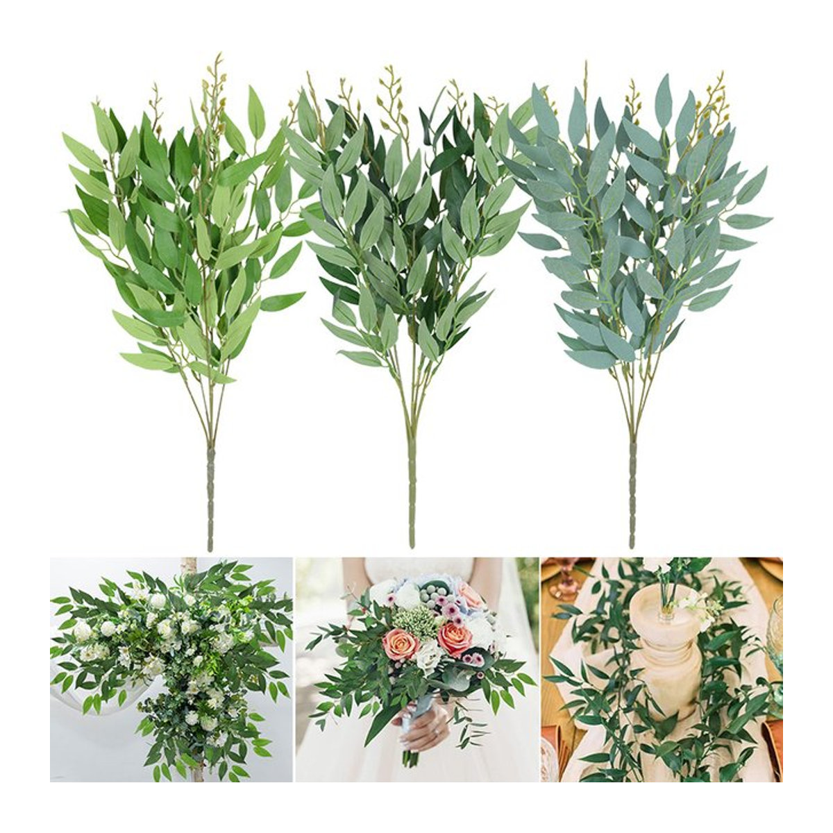 ZQNYCY Künstliche Seidenweidenpflanze in Grün als Blumenstrauß für Hochzeiten und Weihnachtsdekoration - Bild 1