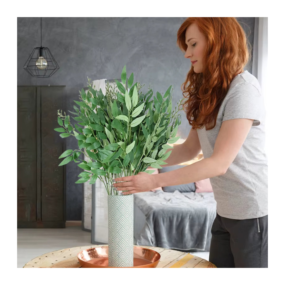 ZQNYCY Künstliche Seidenweidenpflanze in Grün als Blumenstrauß für Hochzeiten und Weihnachtsdekoration - Bild 5