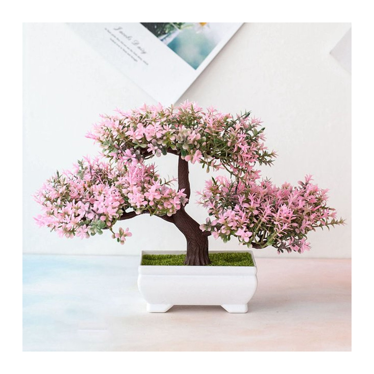 ZQNYCY Künstlicher Bonsai in Rosa als Topfpflanze für deine Tischdekoration und Zimmergestaltung - Bild 1